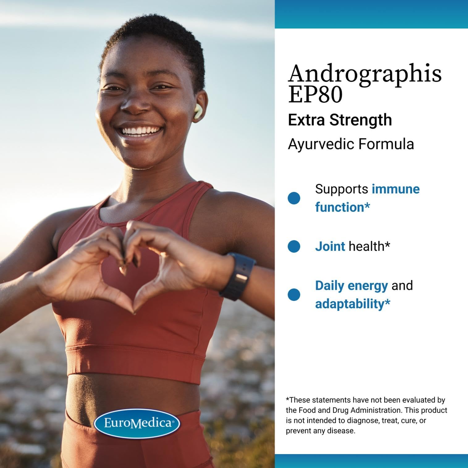 EuroMedica Andrographis EP80: etiqueta clara sin alérgenos