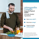 EuroMedica Ashwagandha Complex: etiqueta frontal que destaca energía y concentración