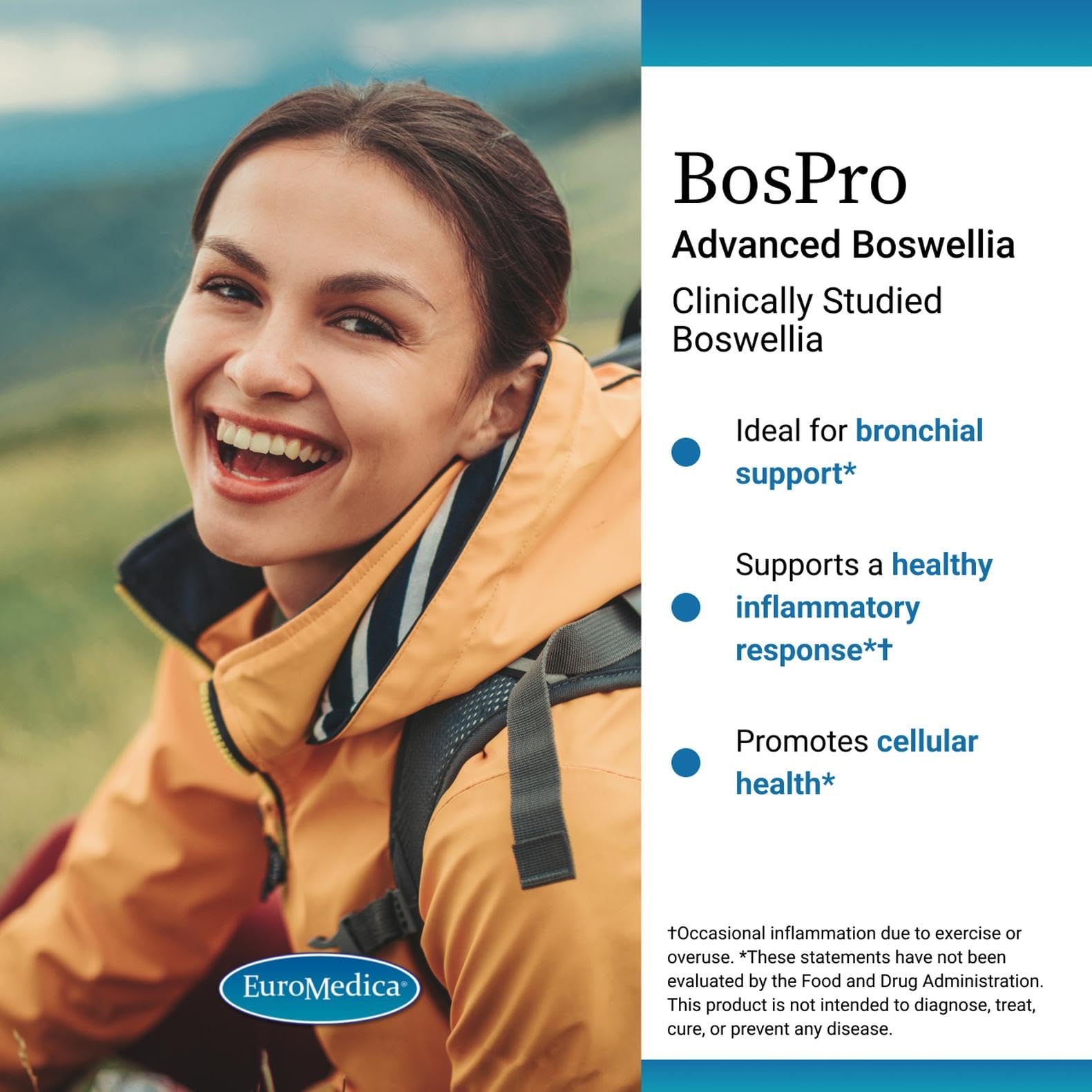 Etiqueta clara de EuroMedica BosPro destacando el extracto de boswellia