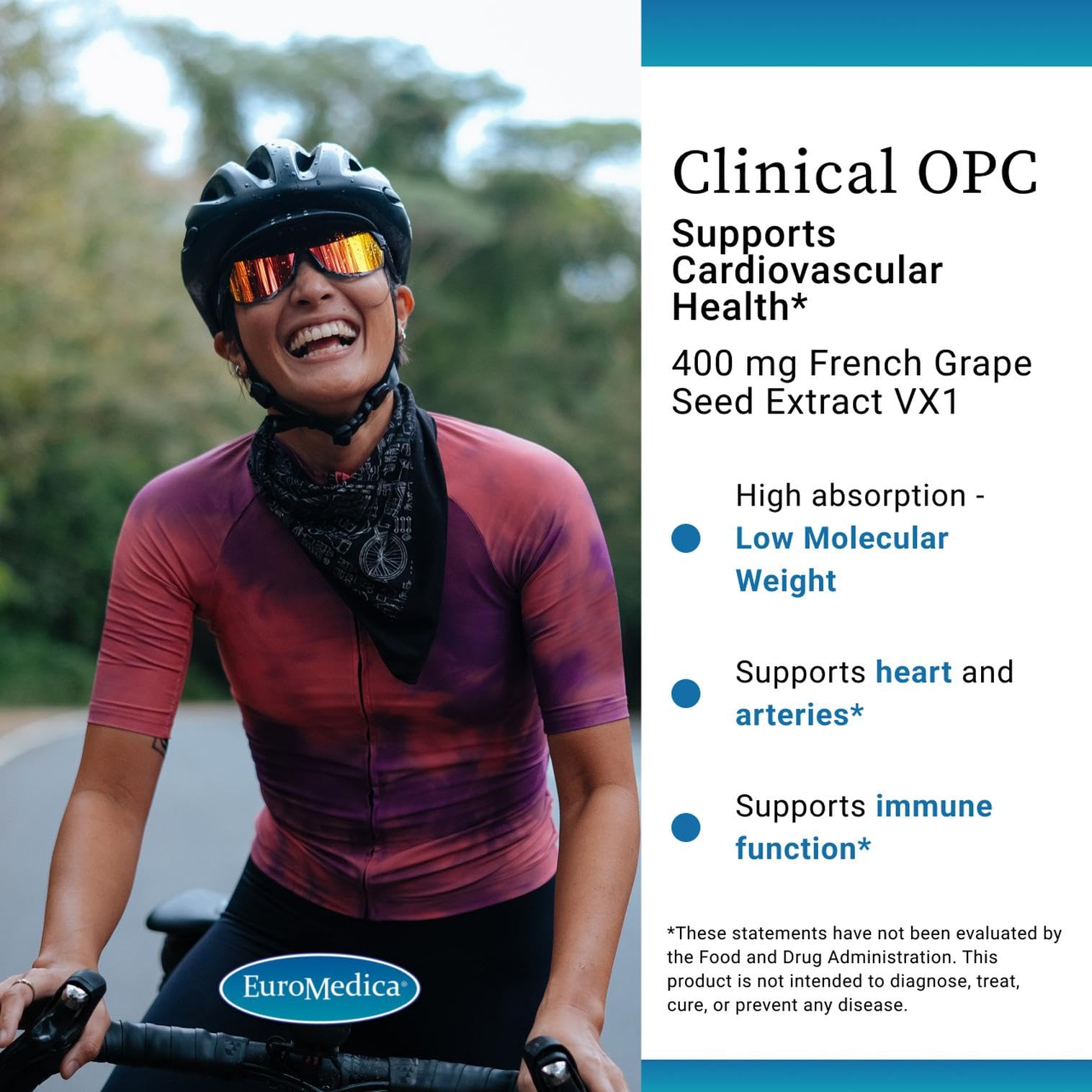 La etiqueta EuroMedica Clinical OPC destaca grano de uva como ingrediente principal.