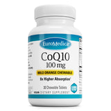 Envase frontal de EuroMedica CoQ10 100 mg para energía celular.
