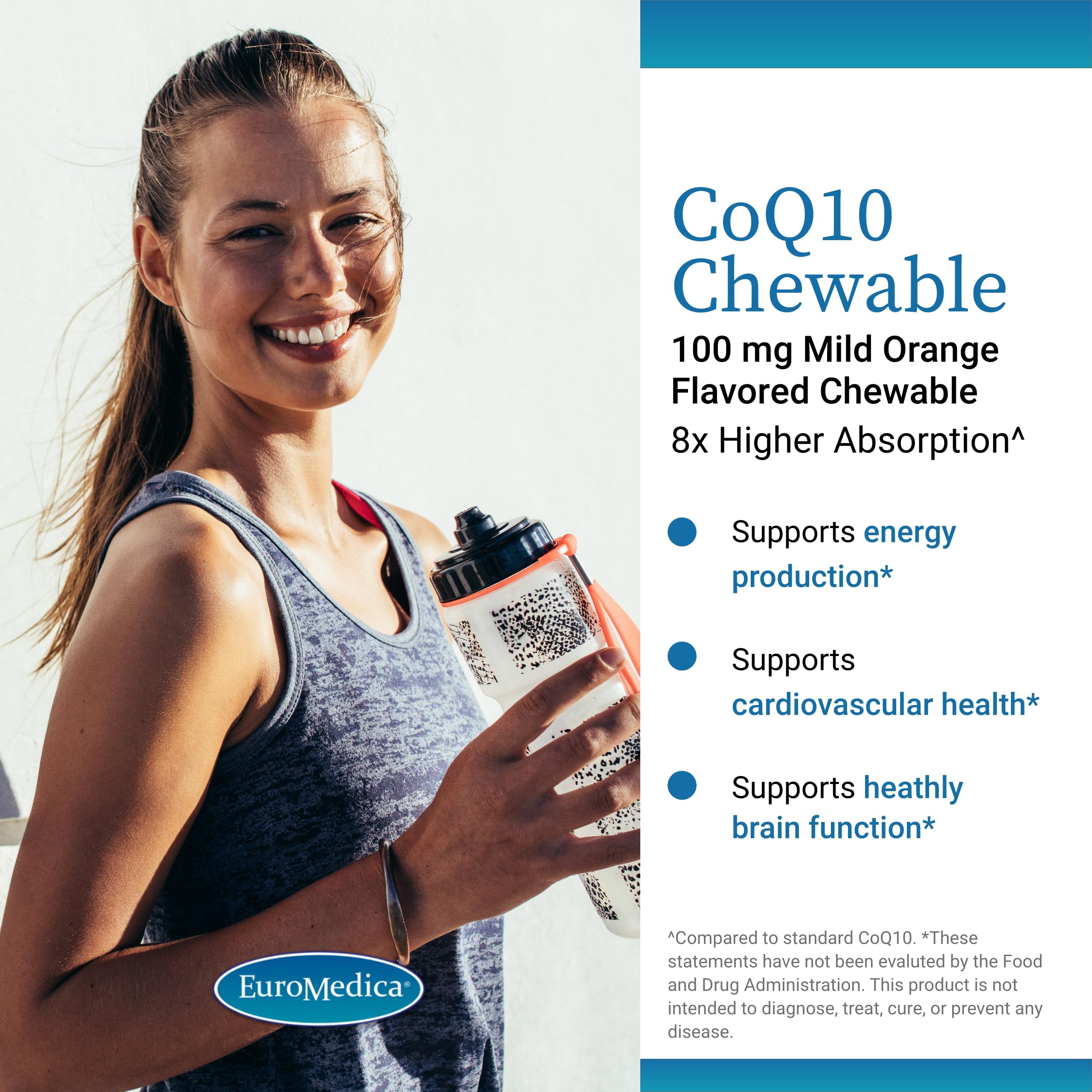 Etiqueta de ingredientes de EuroMedica CoQ10 100 mg con información clara.