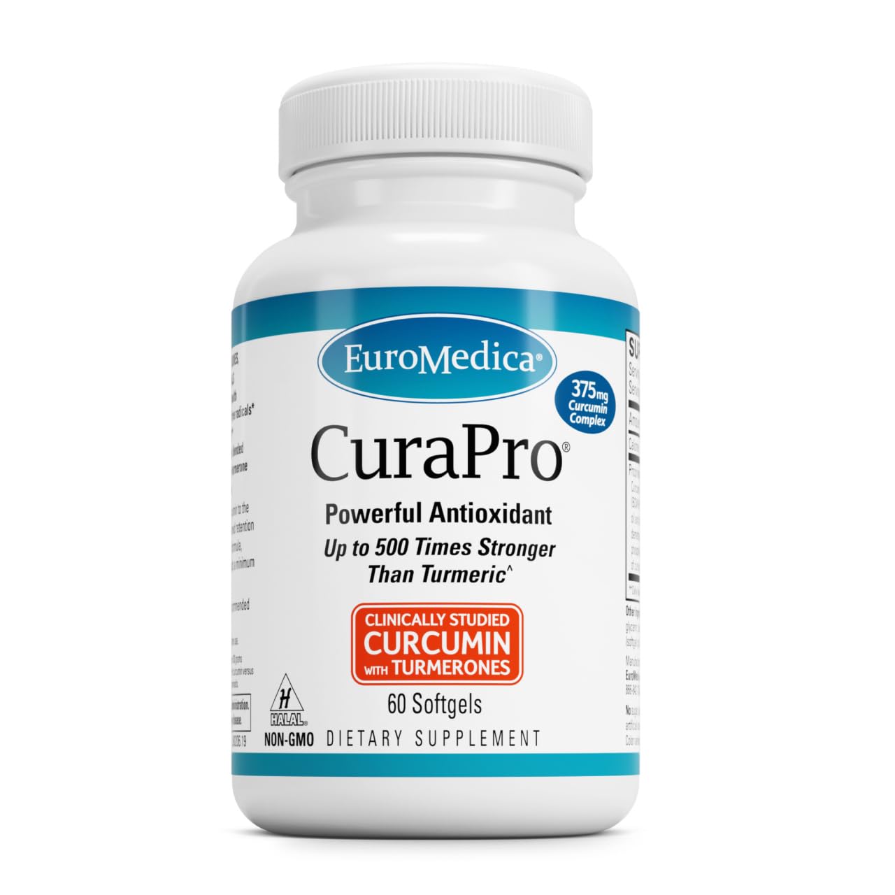 EuroMedica CuraPro 375 mg: botella con cápsulas suaves para apoyo diario del hígado