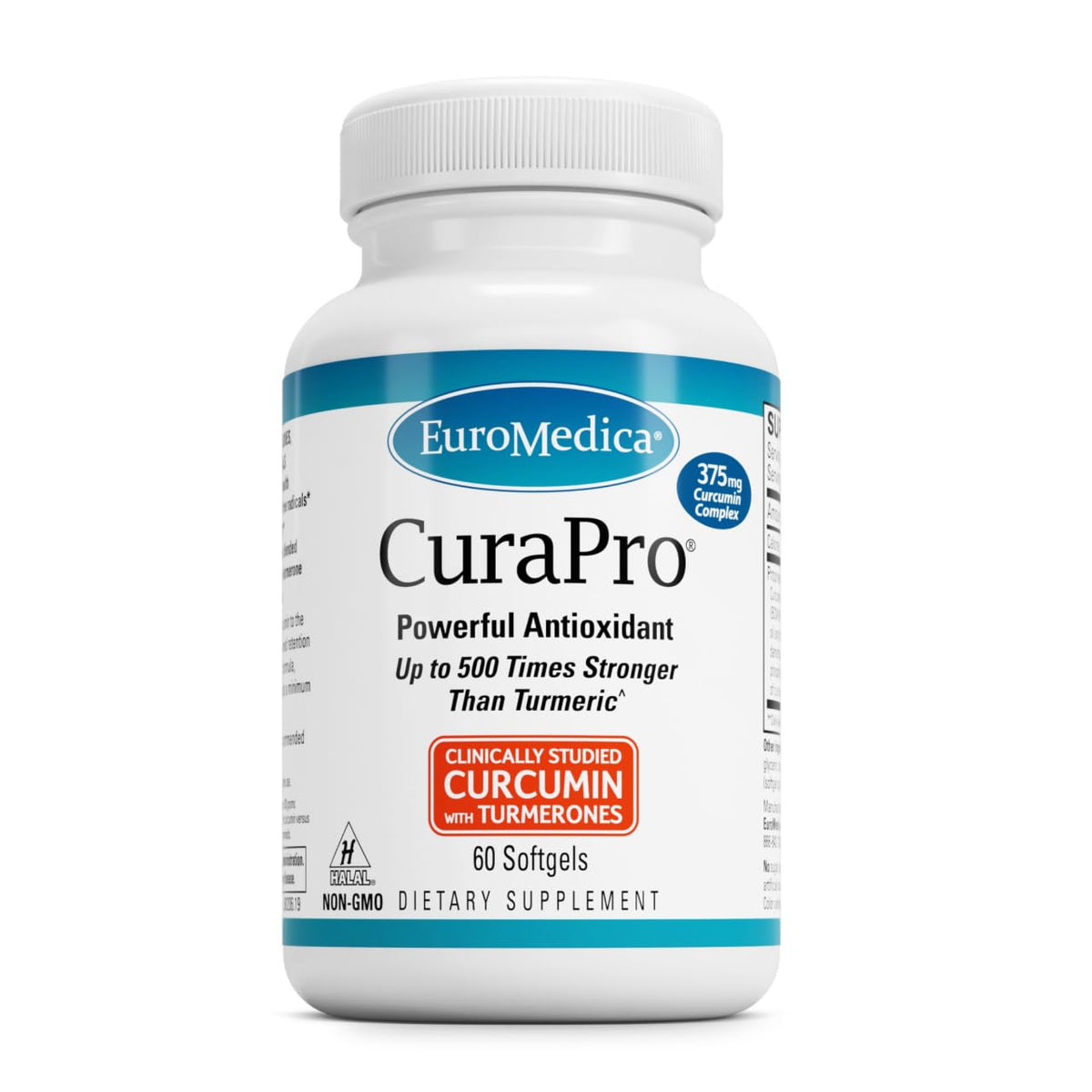 EuroMedica CuraPro 375 mg: botella con cápsulas suaves para apoyo diario del hígado
