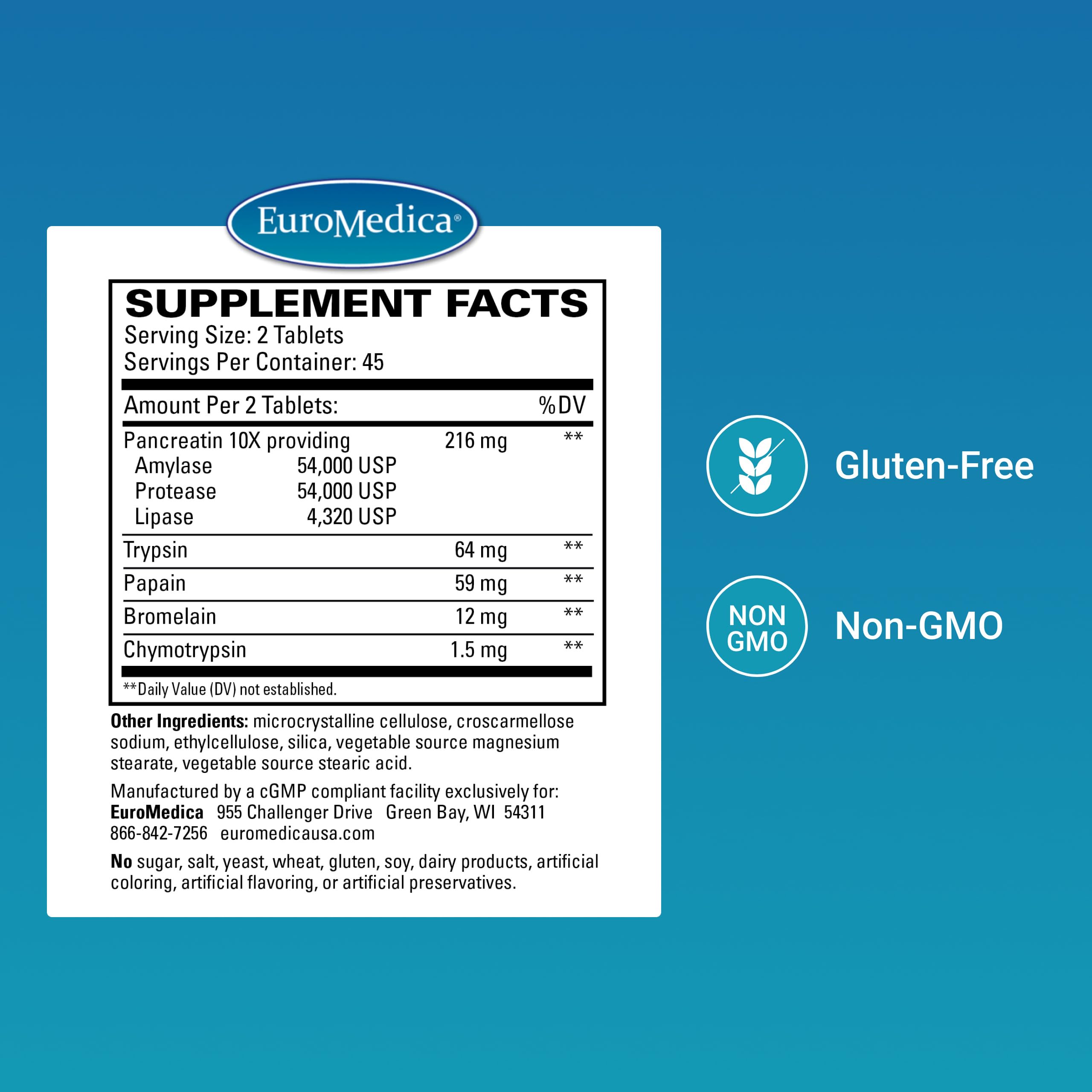 EuroMedica Digestive Enzymes: tabletas que favorecen la absorción de nutrientes.
