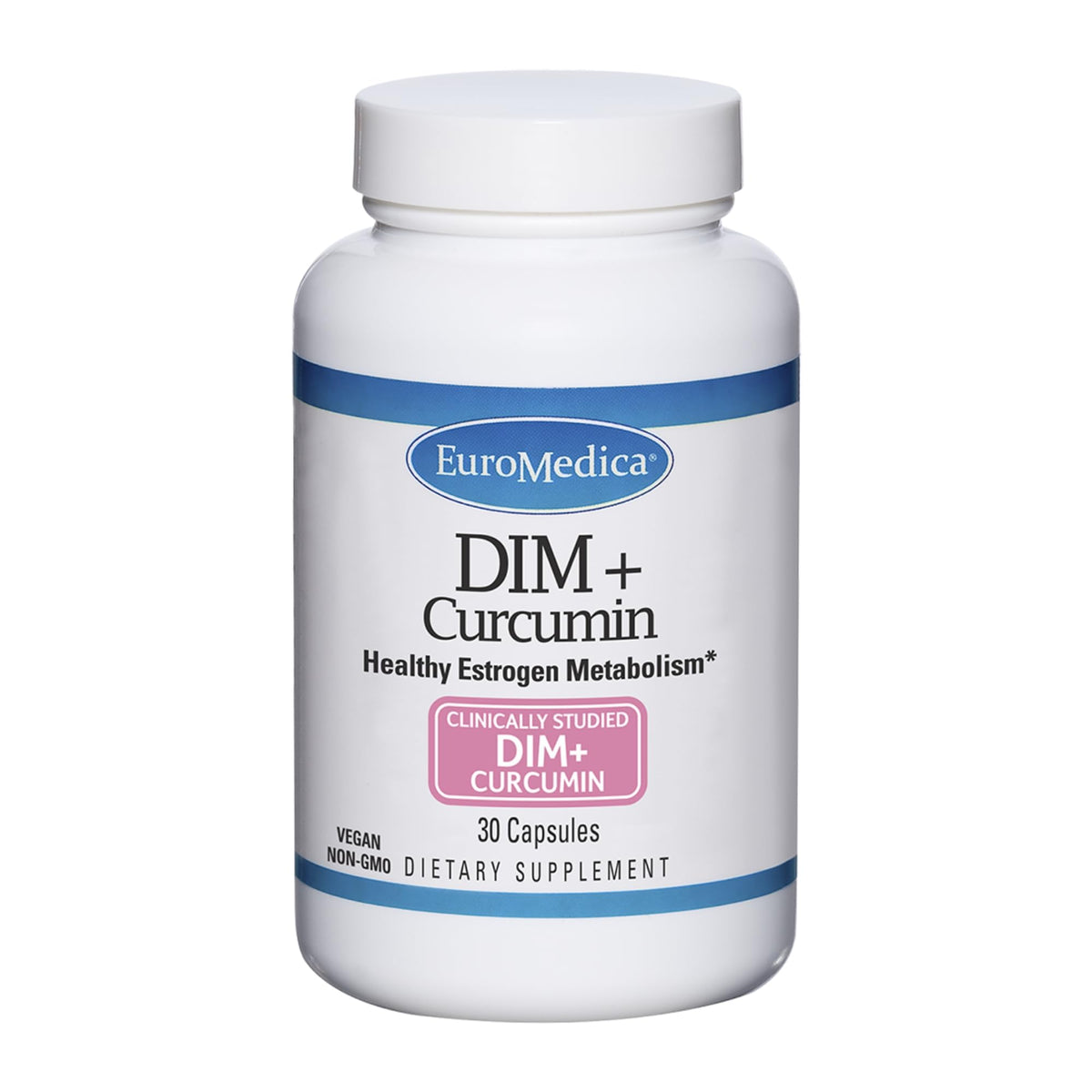 EuroMedica DIM + Curcumina: cápsulas en botella para soporte del equilibrio hormonal