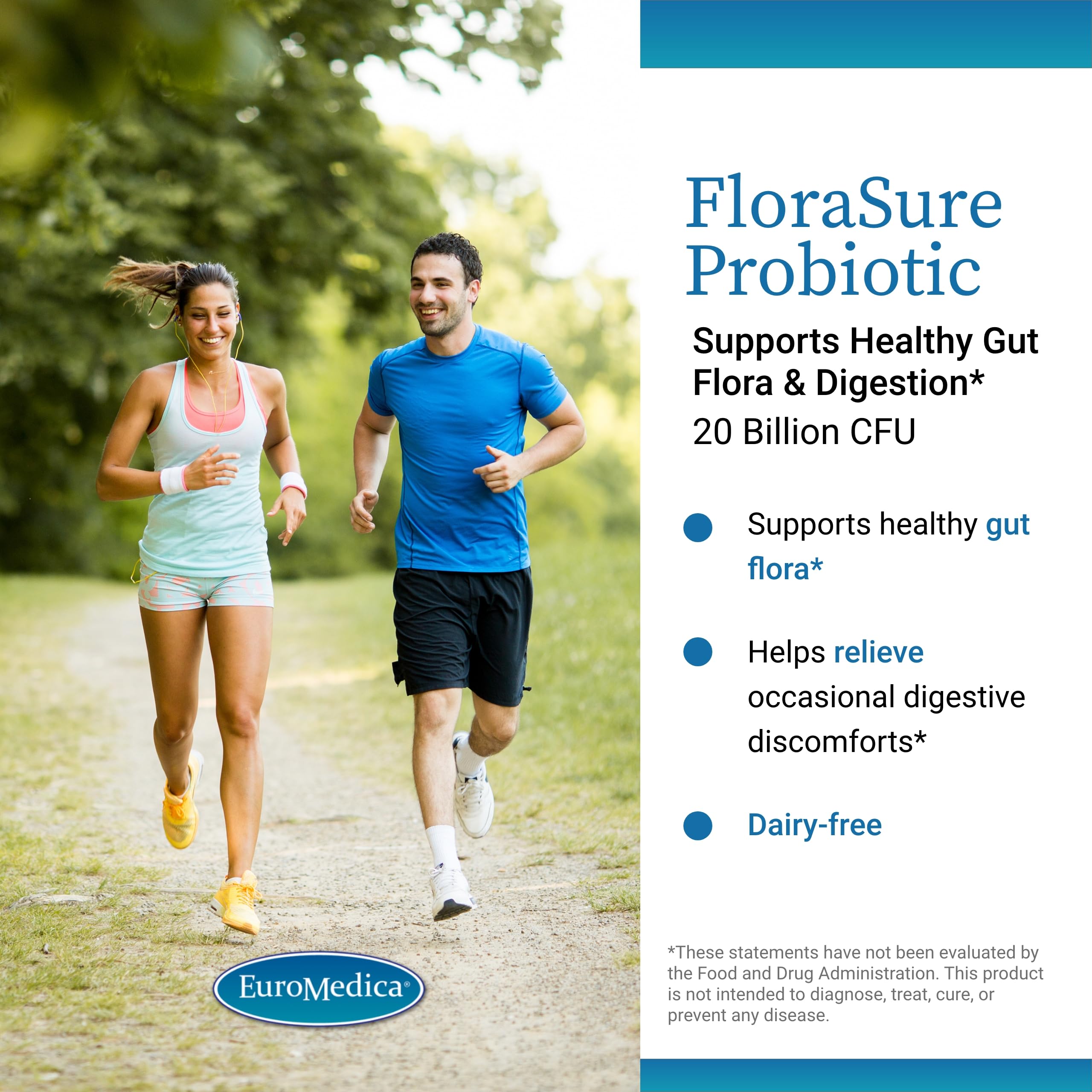 EuroMedica FloraSure Probiotic: tomar una cápsula diaria con agua para apoyar la digestión.