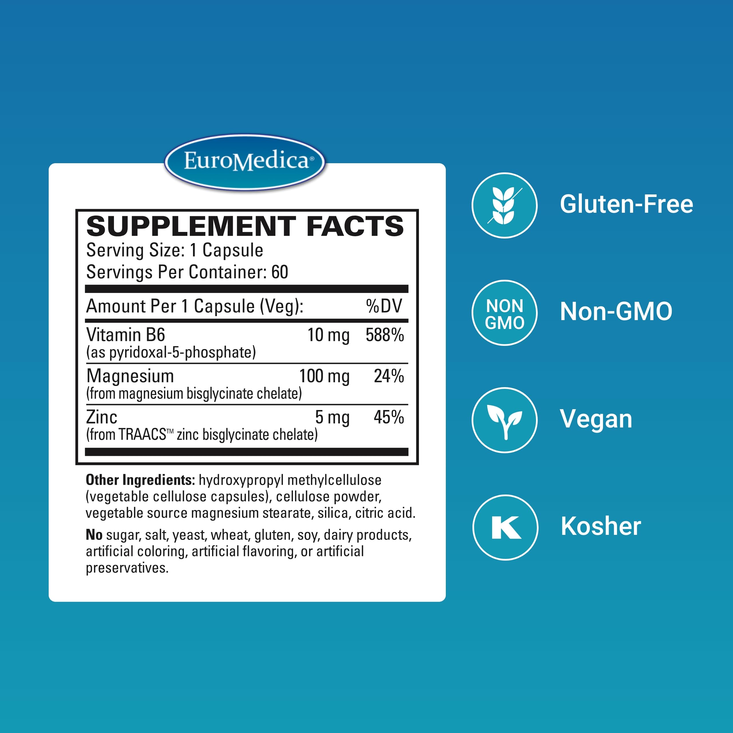 Capsula vegana EuroMedica Magnesium + P-5-P con forma activa de B6