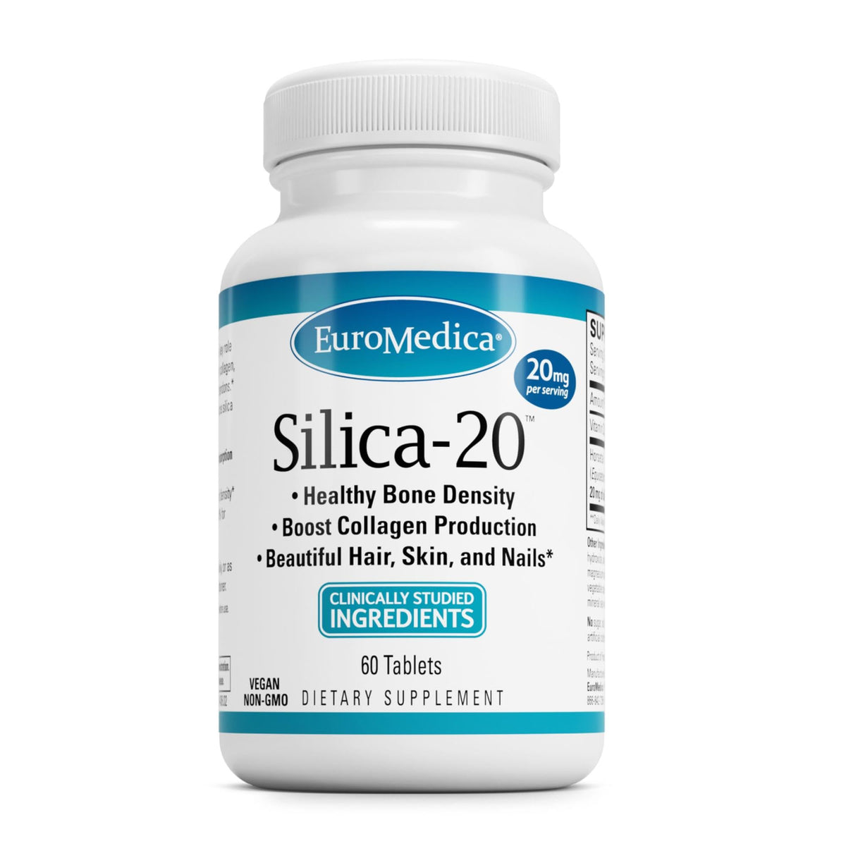 EuroMedica Silica-20 envase de tabletas para uso diario y apoyo óseo