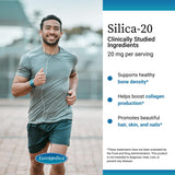 Primer plano de tabletas EuroMedica Silica-20 destacando su textura y posible apoyo al colágeno