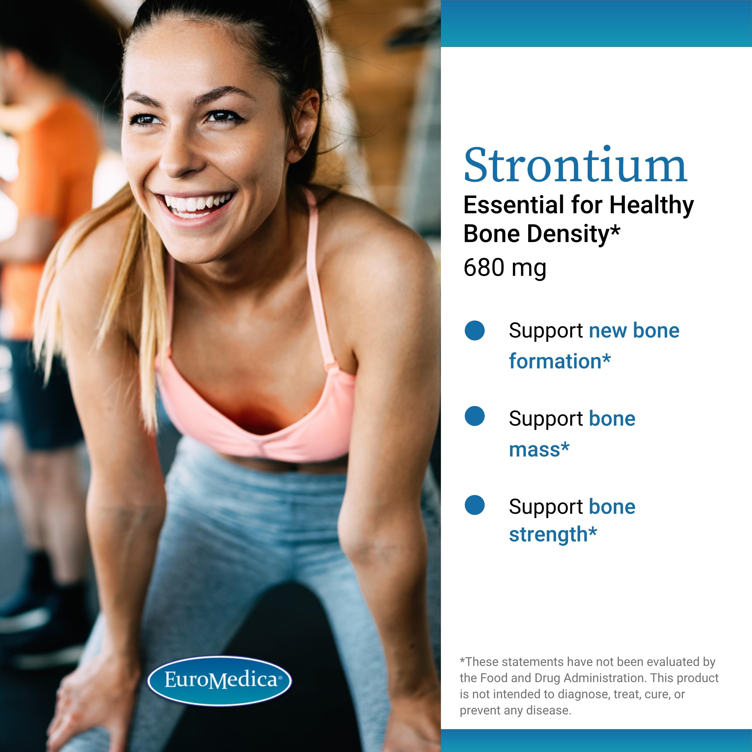 Etiqueta frontal legible de EuroMedica Strontium con absorción potencial