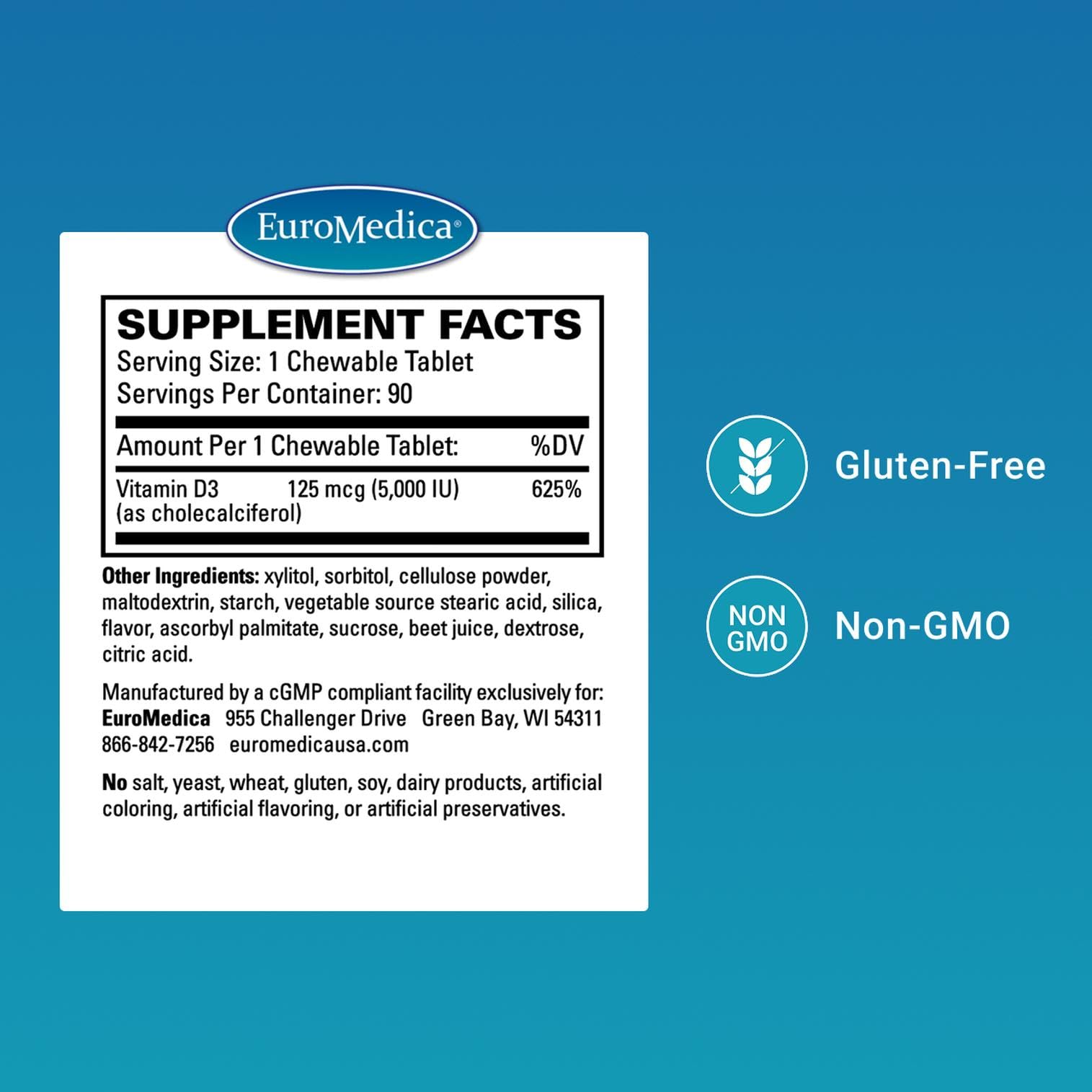 EuroMedica vitamina D3 tableta sabor frambuesa para sistema inmune posible.