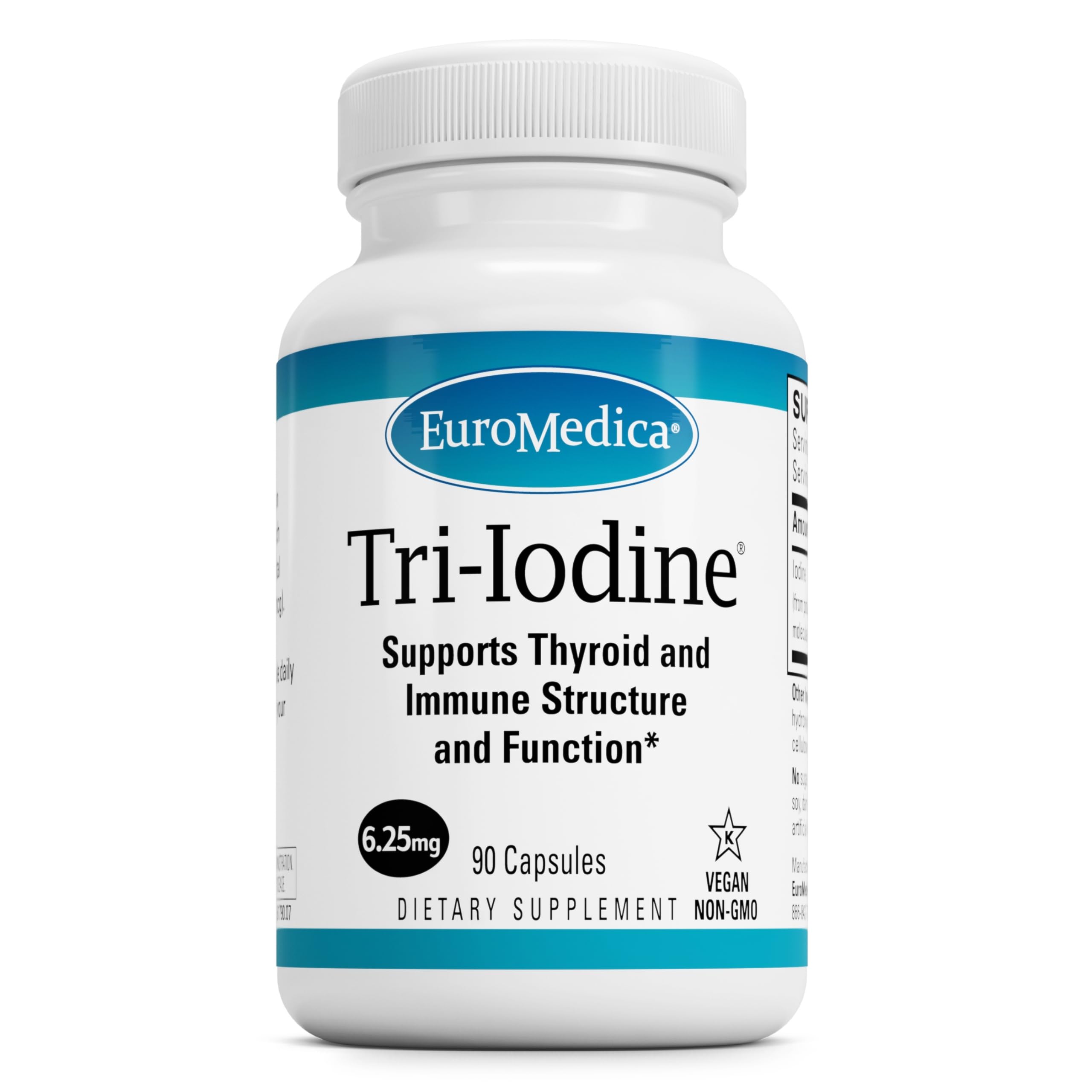 EuroMedica Tri-Iodine: cápsulas abiertas mostrando la textura, posible apoyo para la función tiroidea diaria.