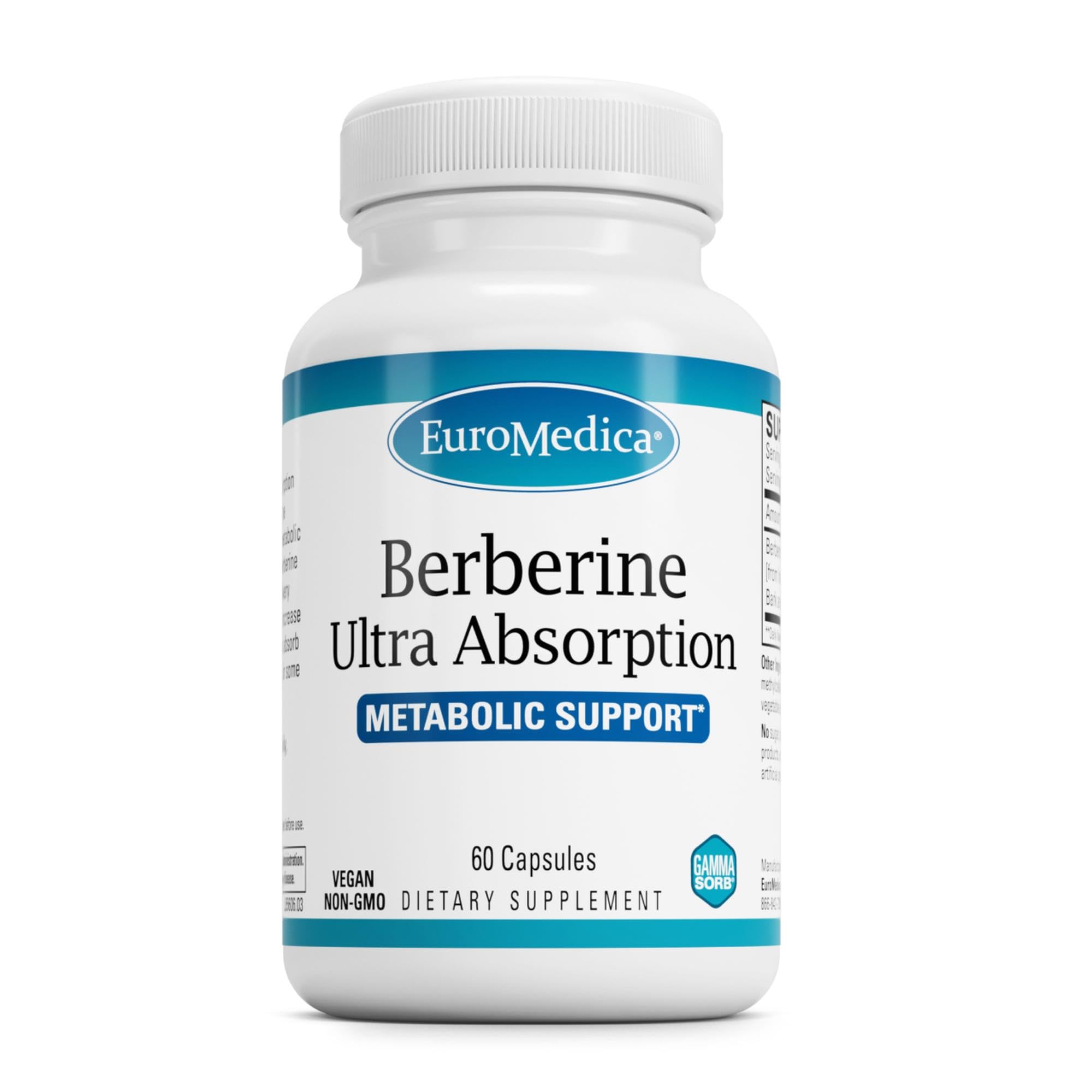 EuroMedica Ultra Absorcion botella: mayor absorción de berberina para apoyar funciones celulares.