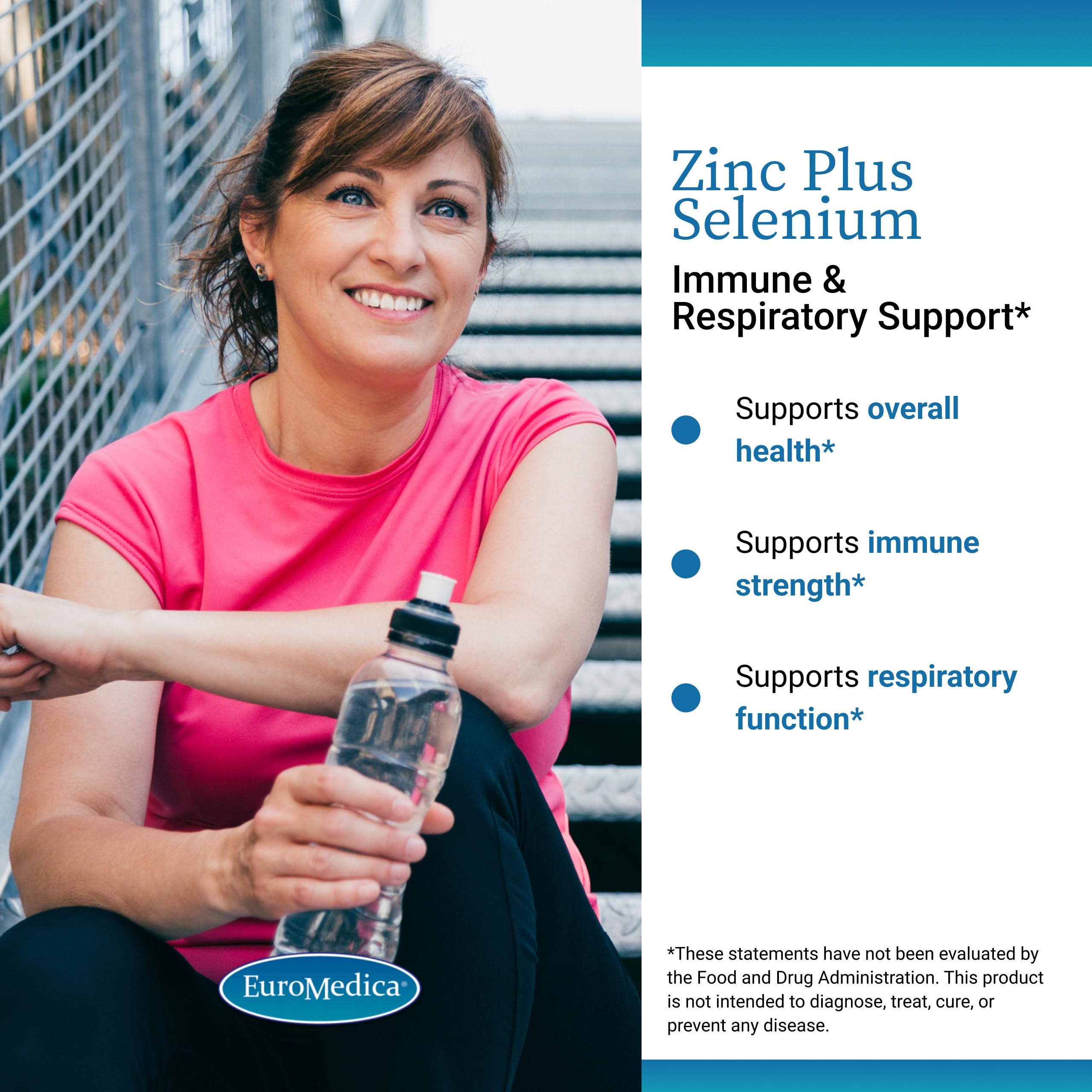 EuroMedica Zinc Plus Selenium, etiqueta frontal con ingredientes visibles