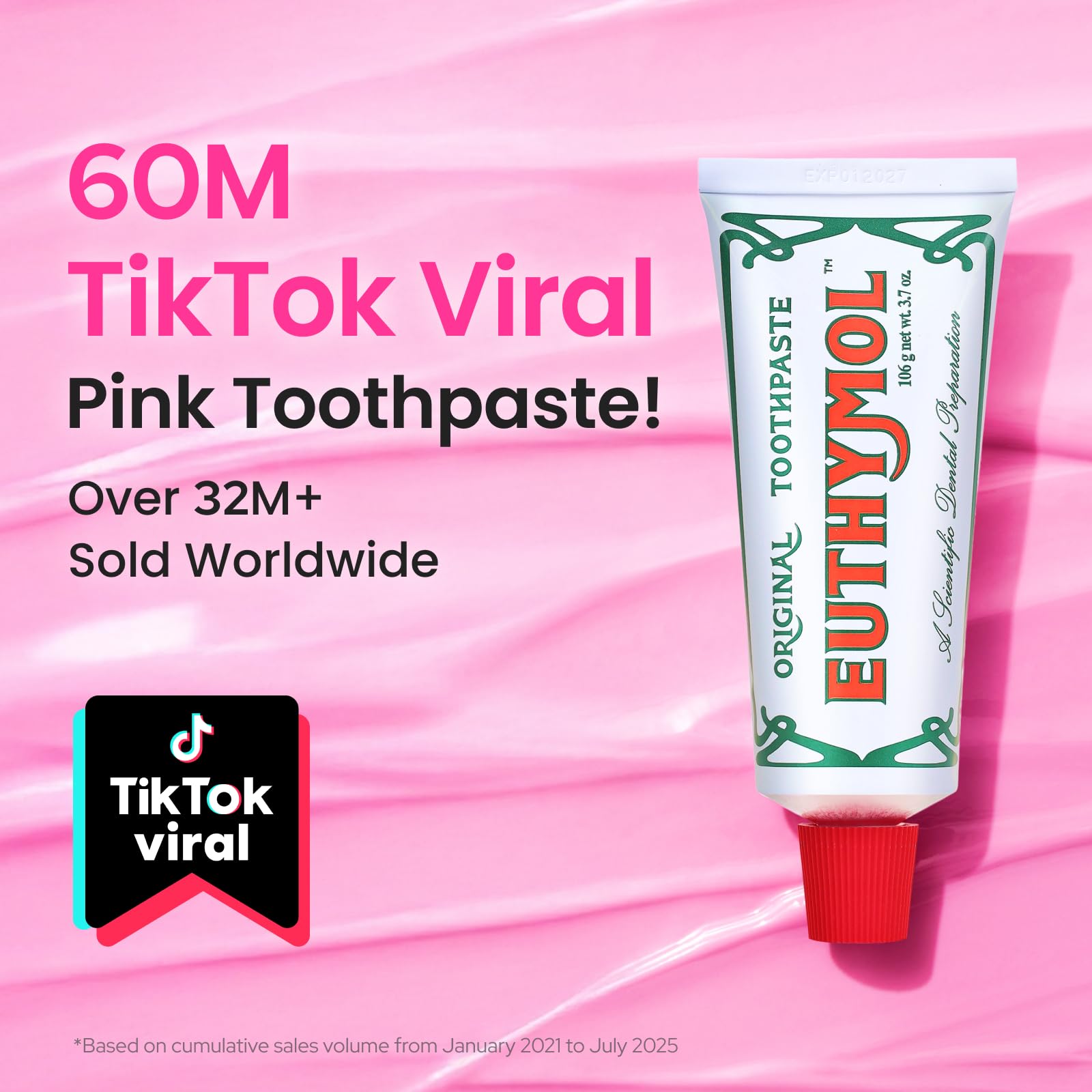 Tubo de Pasta Euthymol rosa original para cepillado diario.