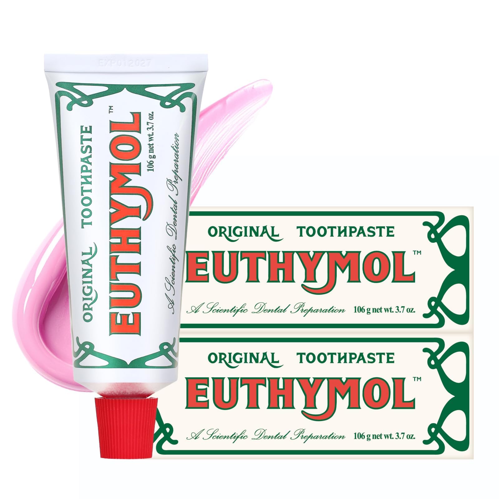 Pasta dental EUTHYMOL Original Pink, tubo de dentífrico para limpieza suave.