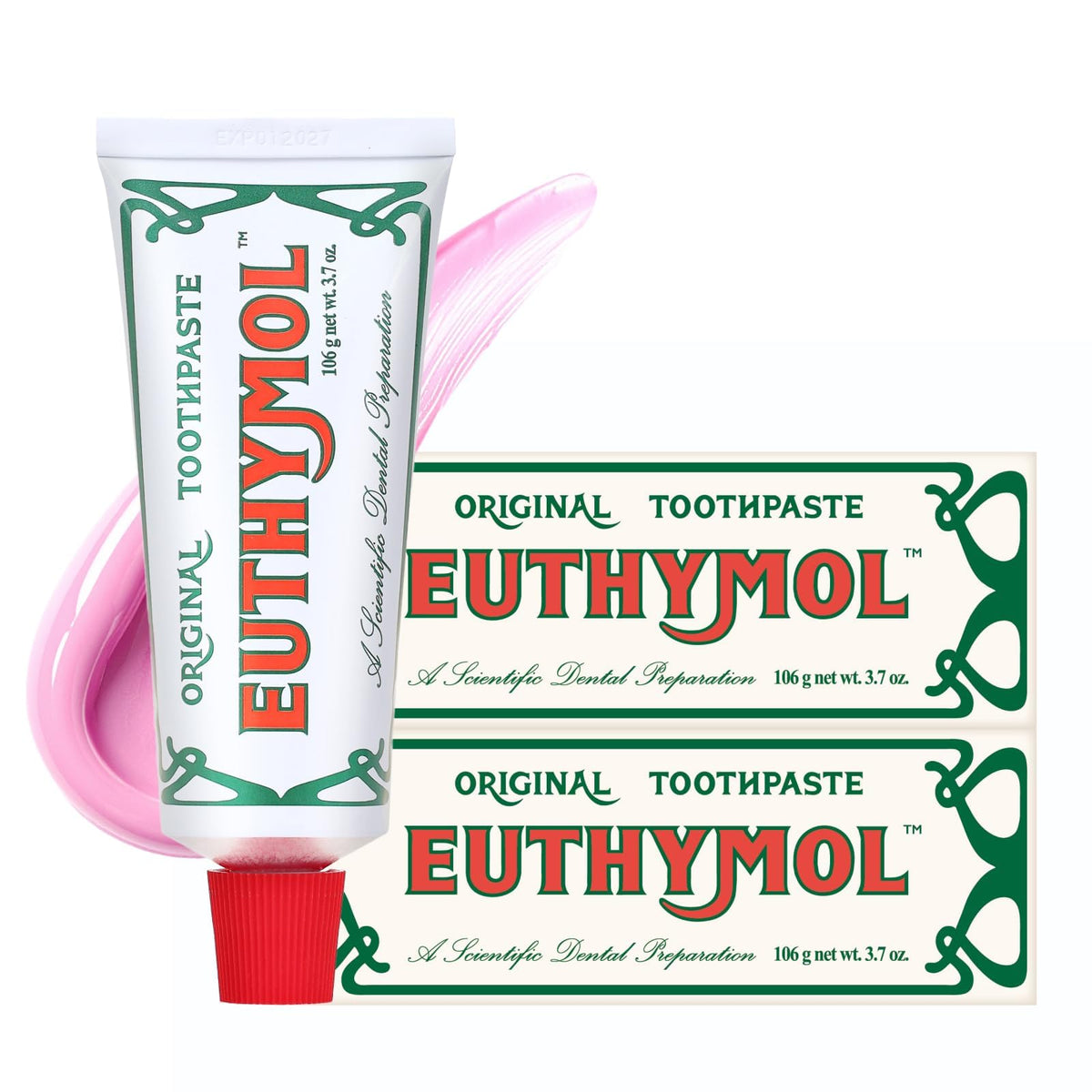 Pasta dental EUTHYMOL Original Pink, tubo de dentífrico para limpieza suave.