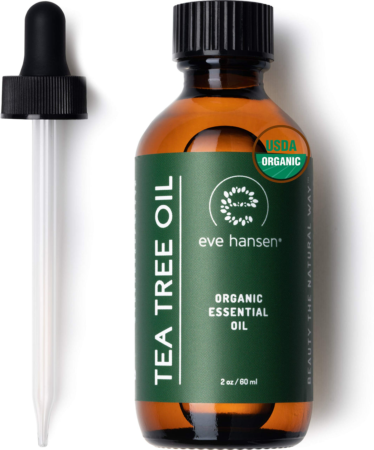 Eve Hansen Aceite de Árbol de Té, botella ámbar de 2 oz para uso puro y multiusos.