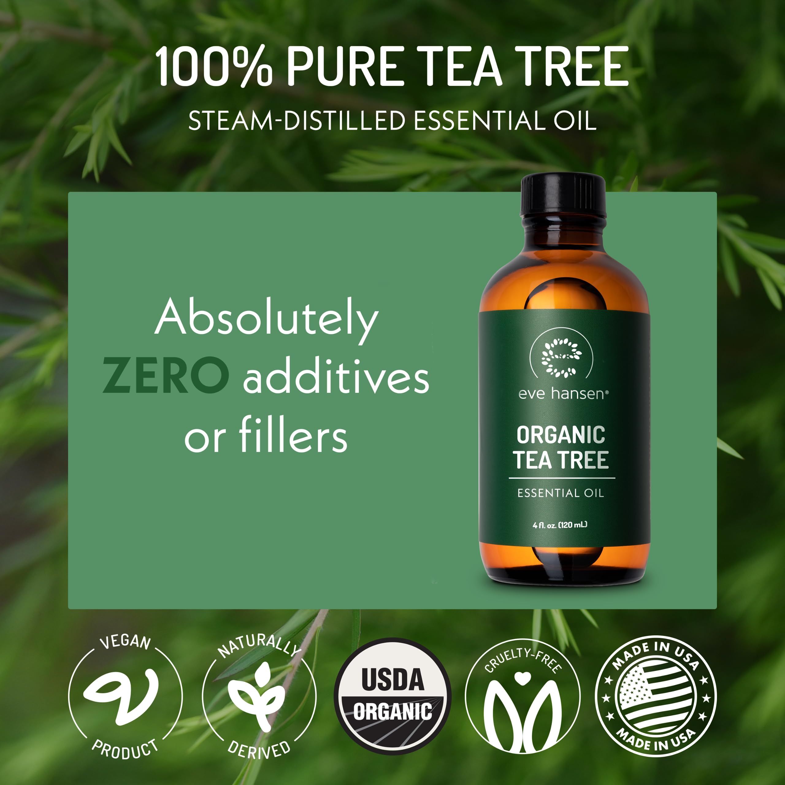 Cuidado del cuero cabelludo con Eve Hansen Aceite de Árbol de Té para equilibrio capilar.