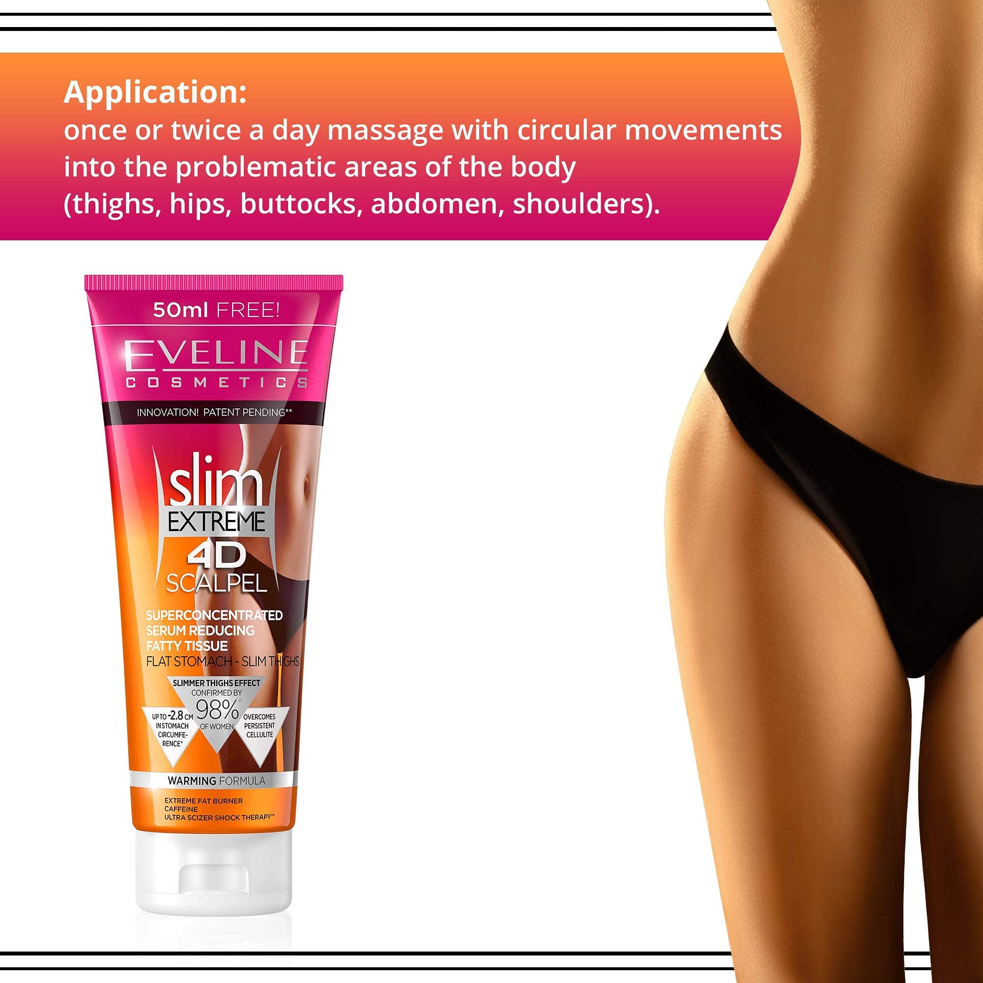 Eveline Cosmetics Slim Extreme 4D: etiqueta clara que ayuda a identificar beneficios y modo de uso.