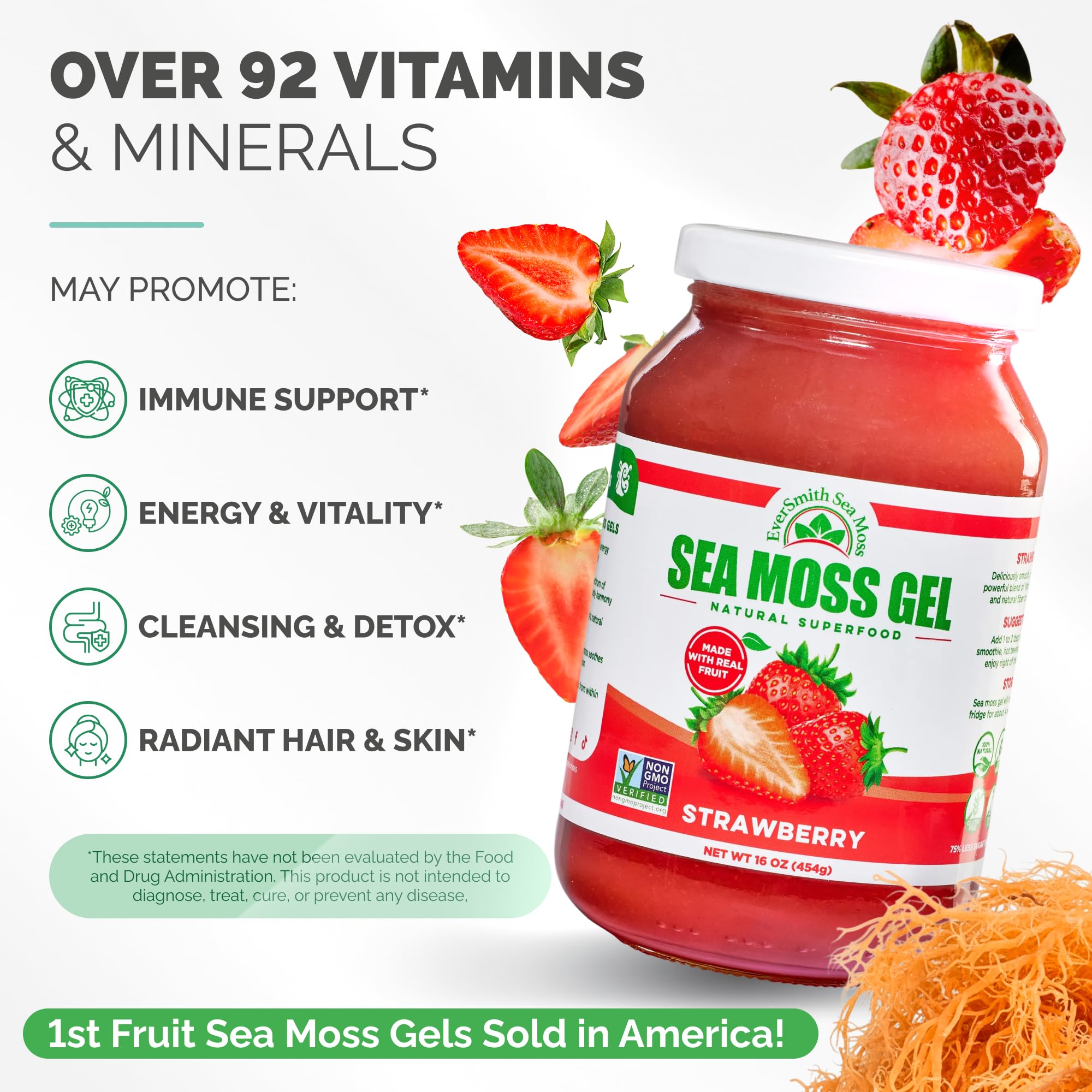 EverSmith Organics Sea Moss Gel, uso diario en batidos para nutrición natural.