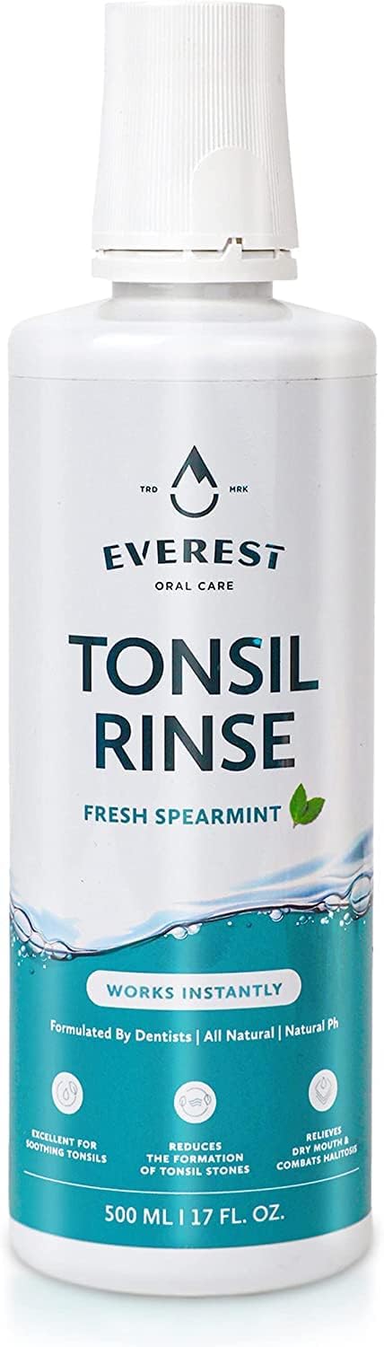 Everest Oral Care frasco de enjuague bucal sin alcohol para aliento fresco.