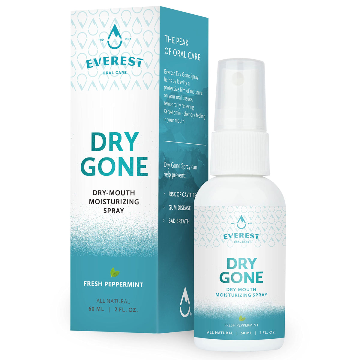 Everest Oral Care spray-envase principal ayuda a hidratarse durante el día.