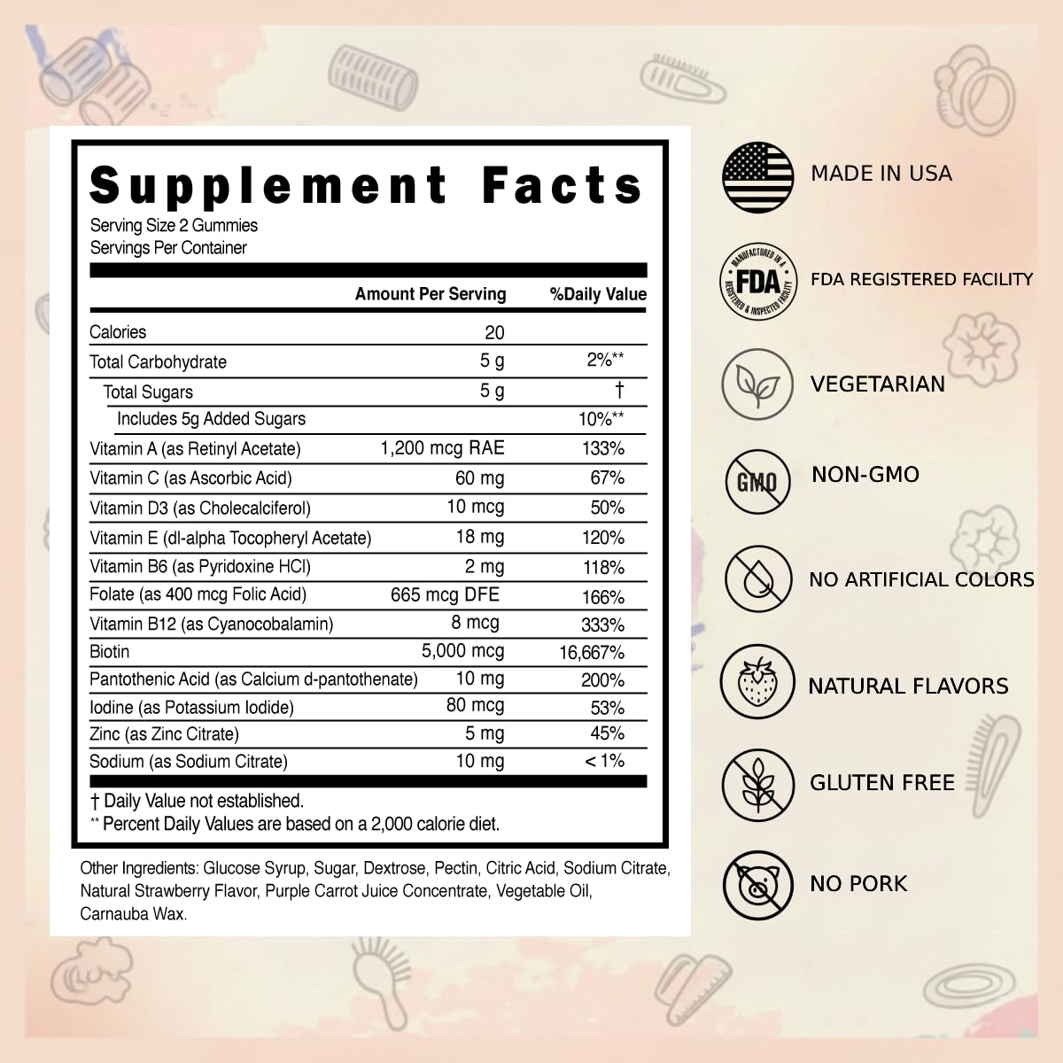 Everher etiqueta biotina 5000mcg muestra ingredientes de calidad para cabello saludable