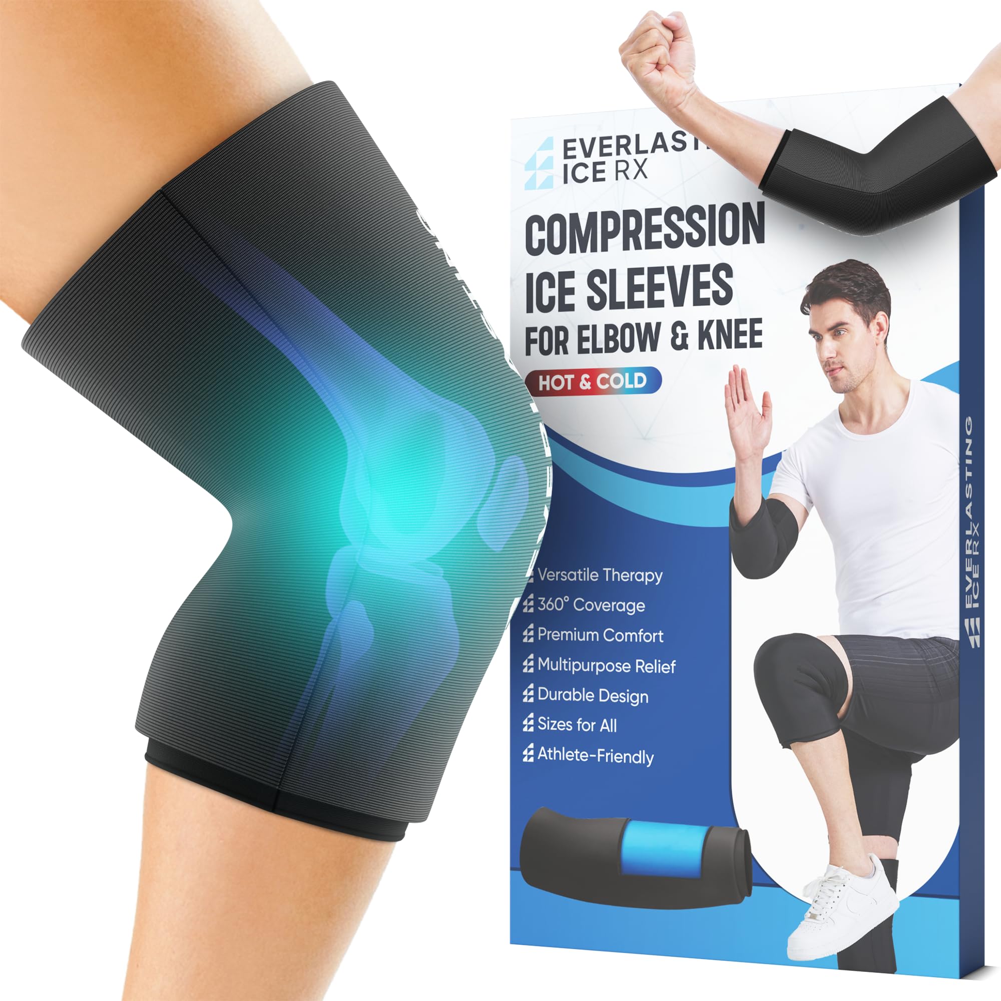 EverlastingIce envoltura para rodilla con cobertura 360° para alivio focal mientras te mueves.
