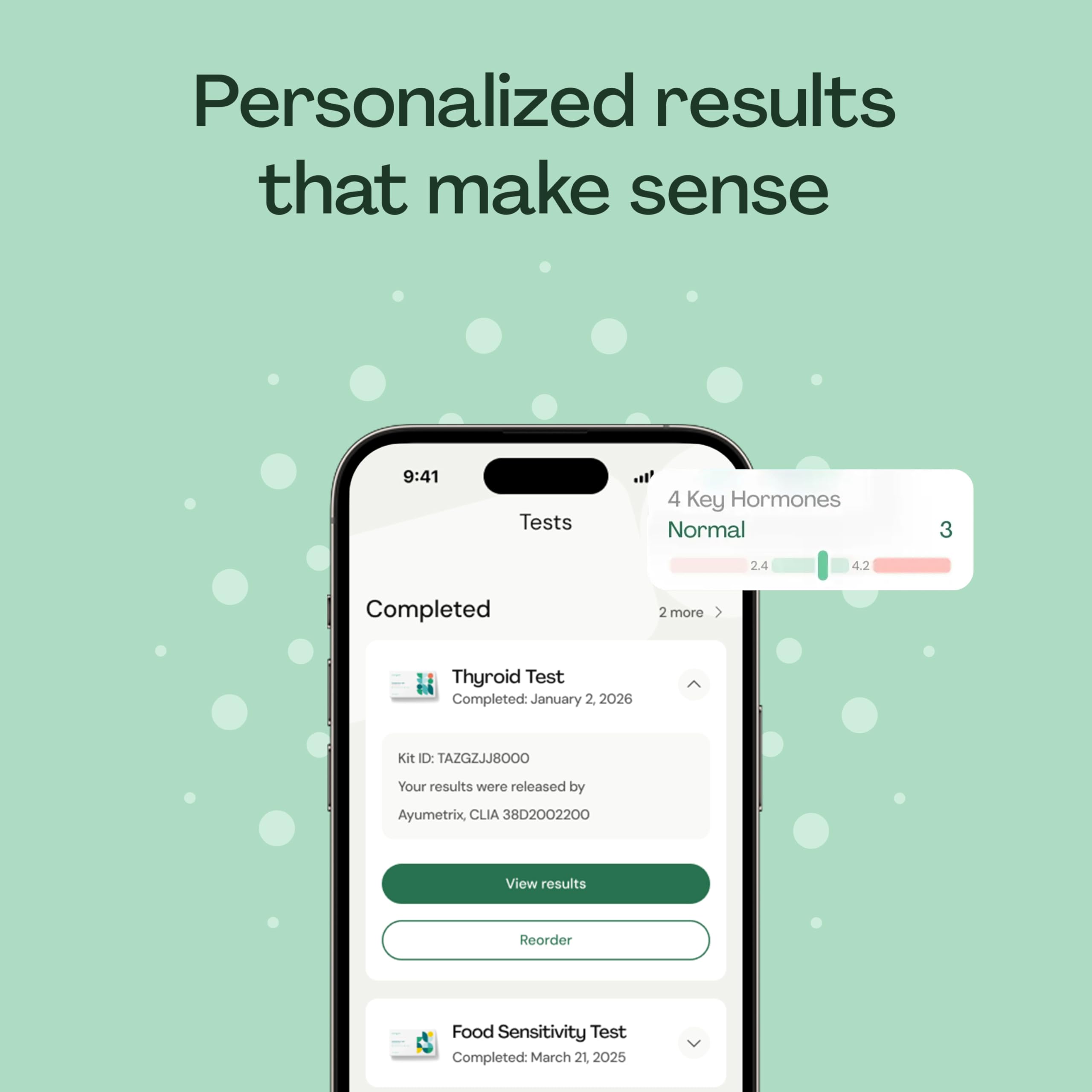 Resultados digitales de Everlywell en un tablero claro y directo.