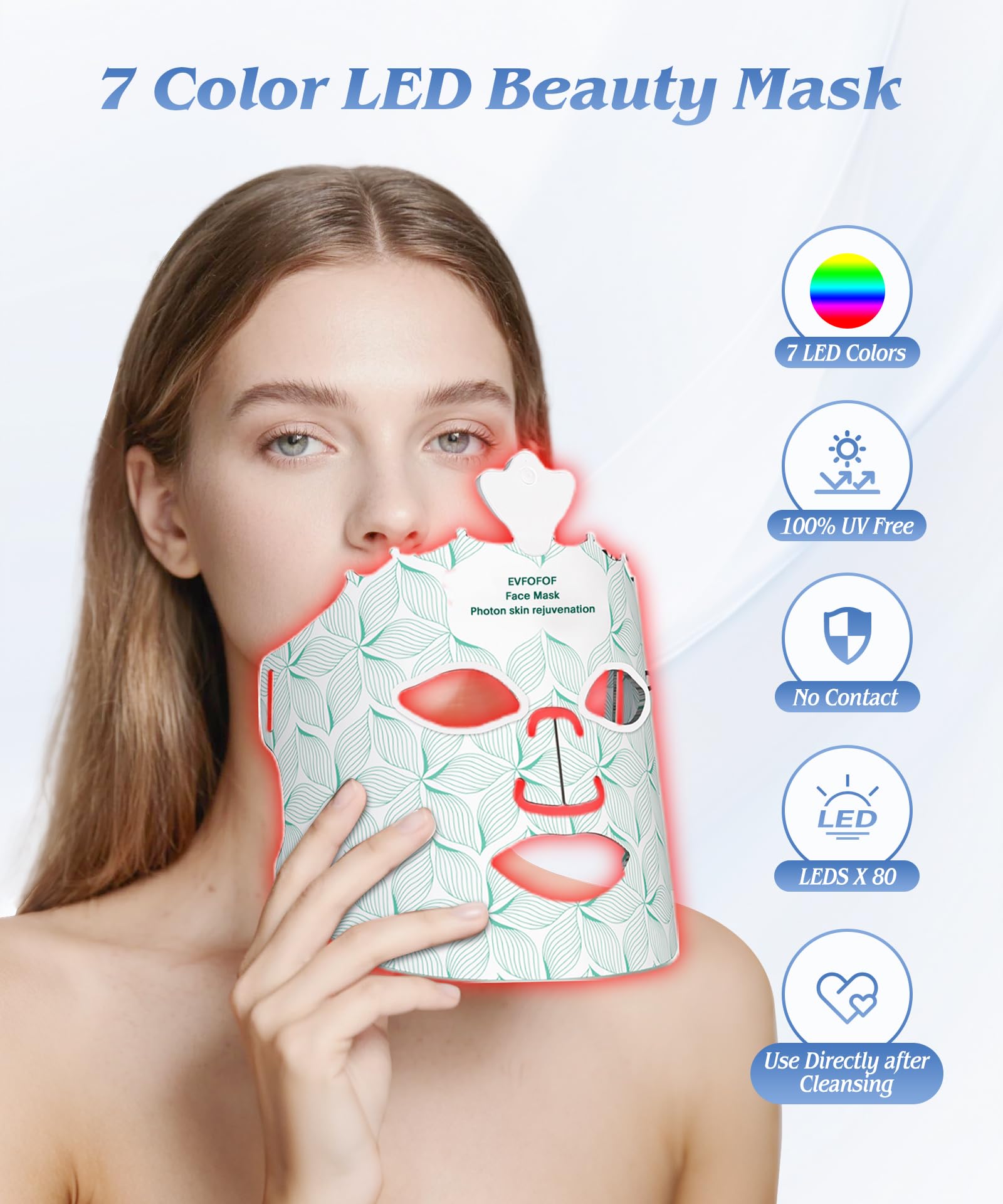EVFOFO mascarilla LED inalambrica, diseño sin cables para uso cómodo en casa