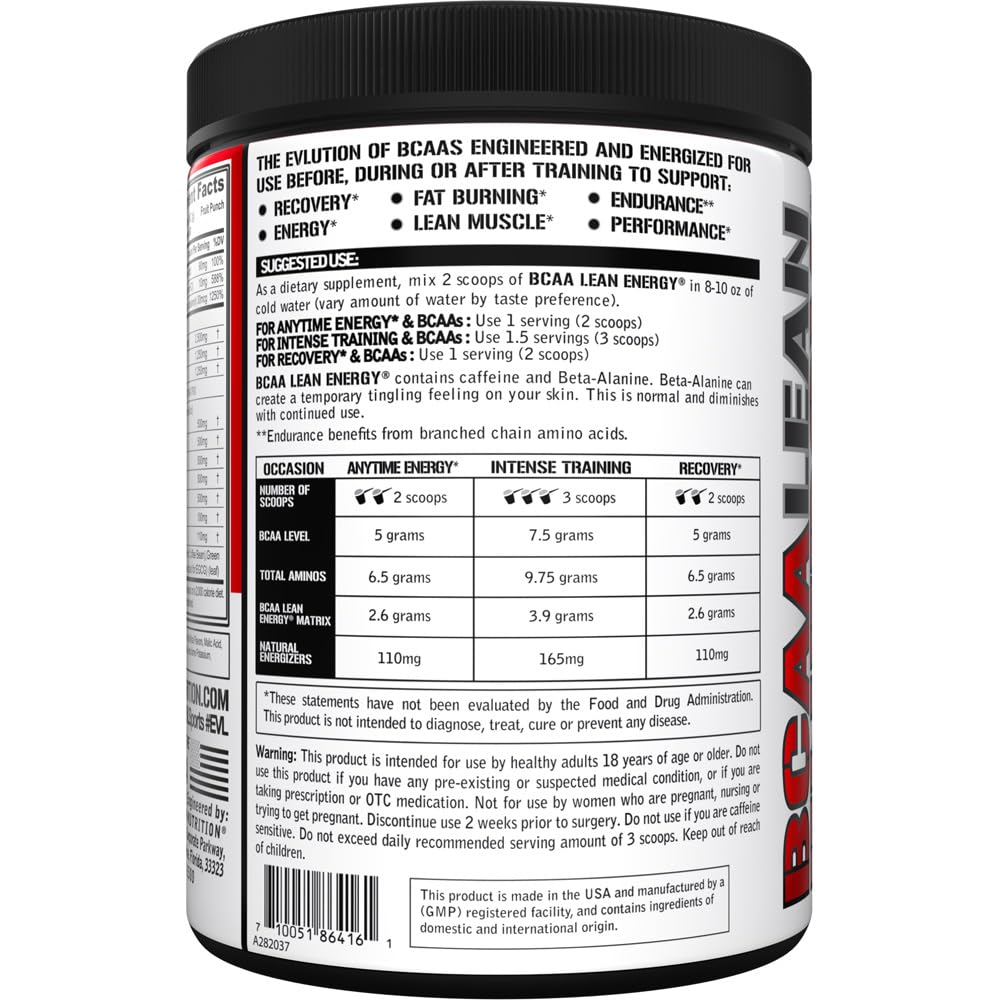 EVL BCAA Lean Energy: etiqueta y diseño atractivos del sabor Fruit Punch