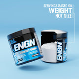 EVL ENGN preentrenamiento, envase azul, energía sostenida para cardio y fuerza.