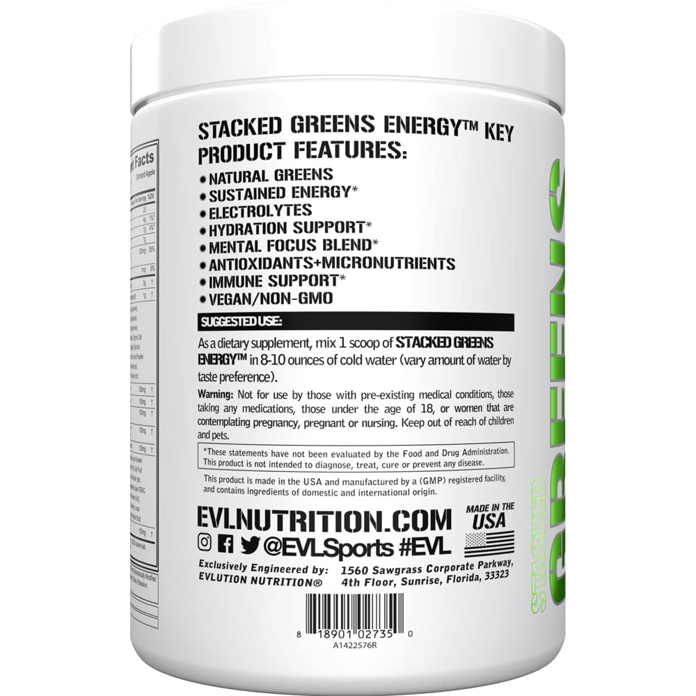 EVL Super Verdes frasco de ingredientes destaca superalimentos para salud diaria.