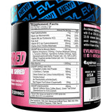 Cucharita dosificadora junto al polvo EVL ENGN Shred, mezcla para rendimiento