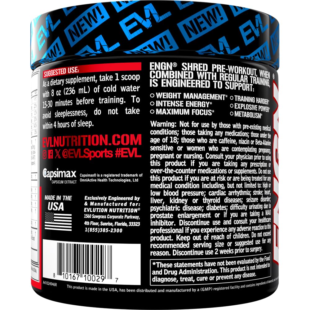 EVL ENGN Shred, energía duradera para entrenamientos intensos sin bajones.