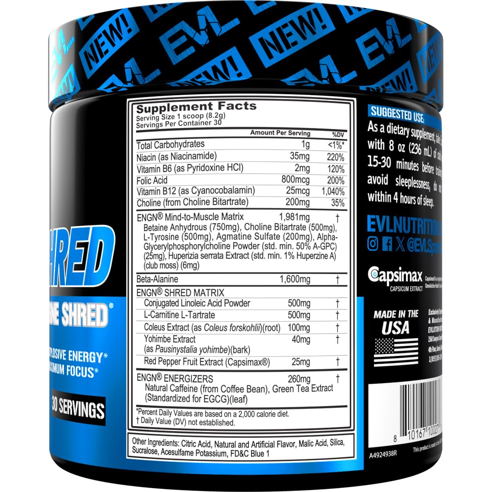 EVL Ultimate Preentrenamiento, cuchara medidora, enfoque claro para sesiones exigentes