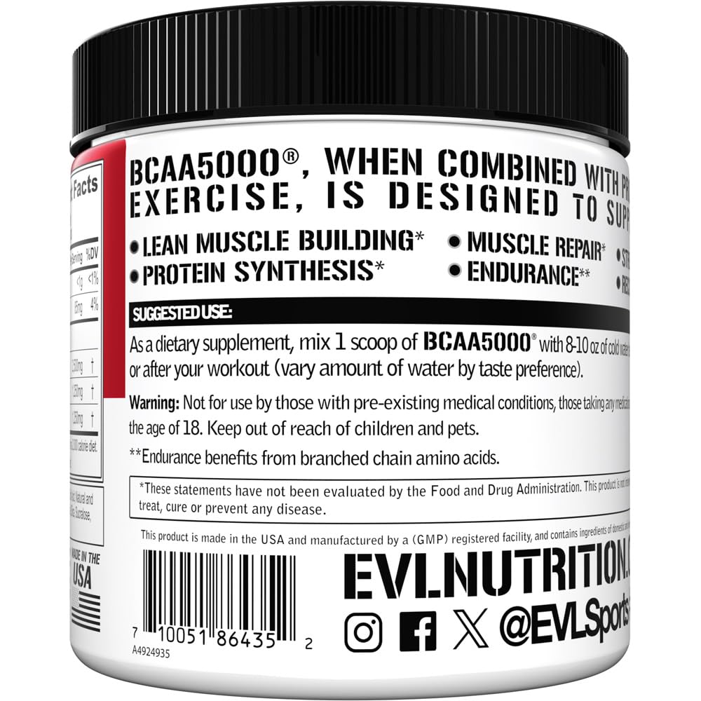 EVLUTION BCAA5000 mezcla en jarro para entrenamiento sostenido.