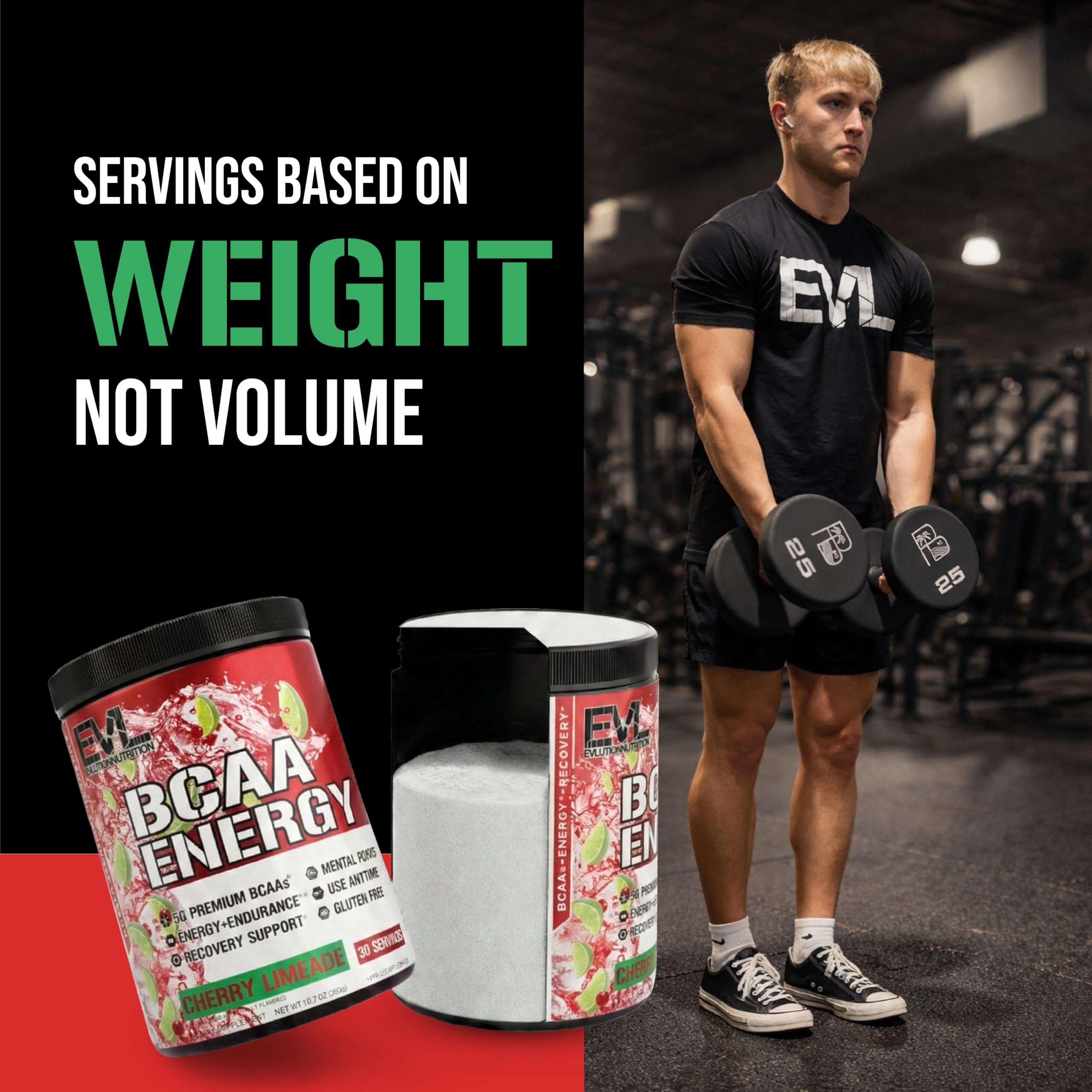 EVL BCAAs proporción 2:1:1 para crecimiento magro y energía.