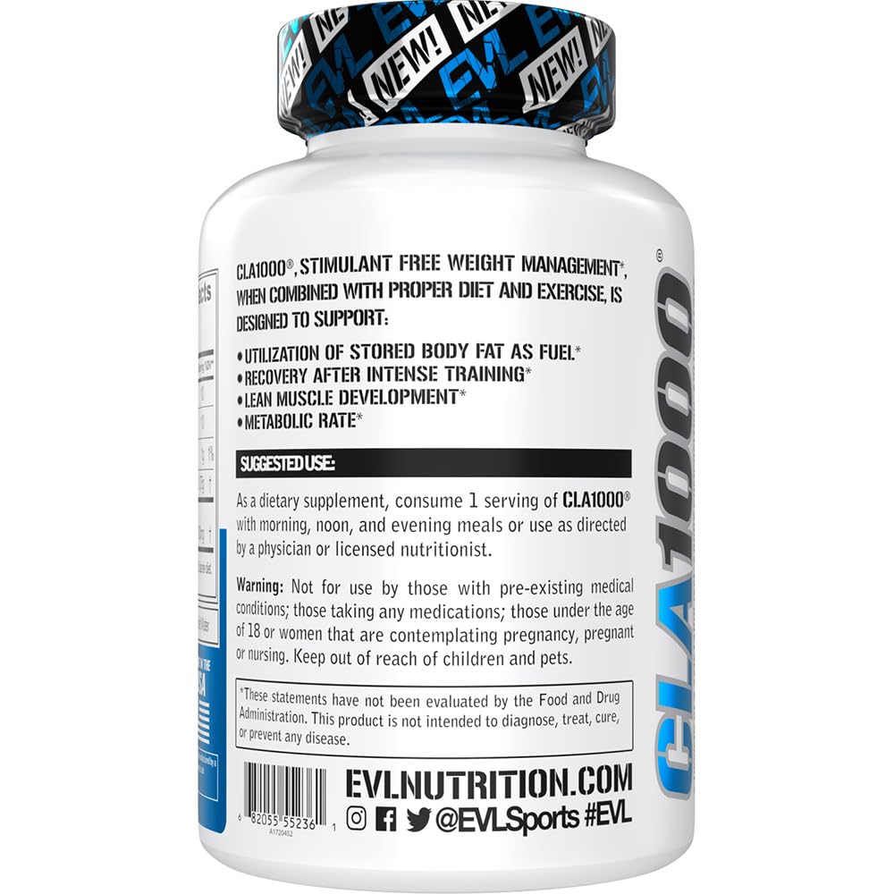 Evlution CLA 1000mg, ingredientes de cartamo, opción de fuente de grasa saludable.
