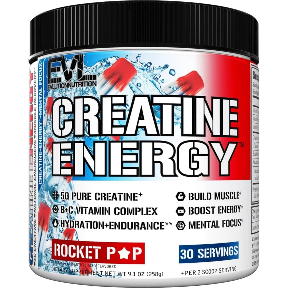 EVL Creatina Energía en envase con sabor Paleta de Cohete para energía durante el entrenamiento