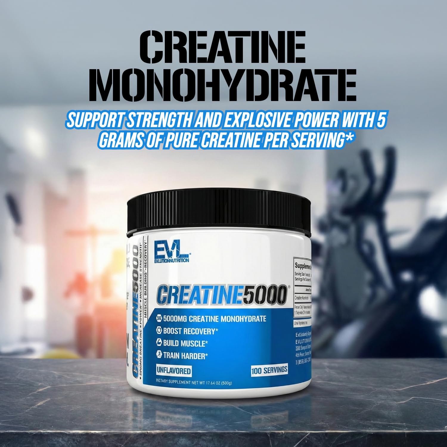 EVLUTION Creatine5000, cuchara-medida para dosificar con precisión
