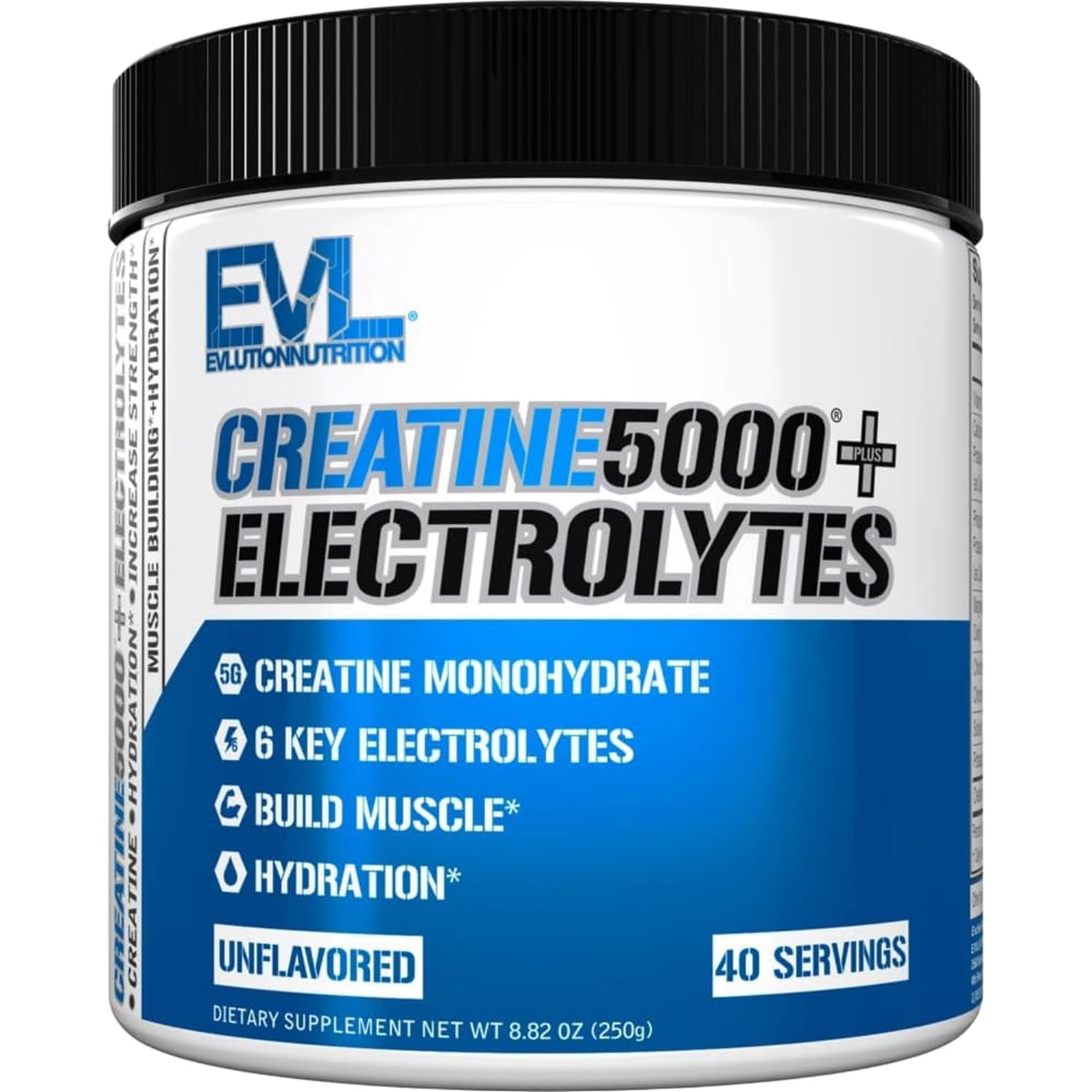 EVL Creatine5000 + Electrolitos polvo sin sabor para hidratación diaria