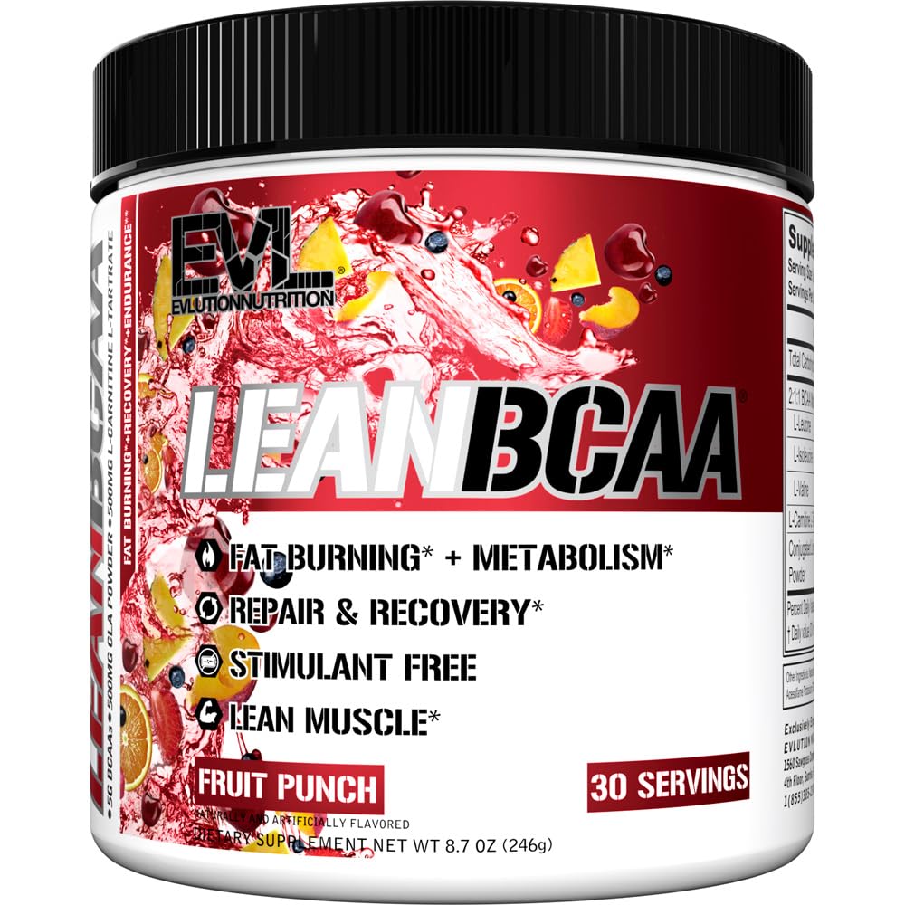 Evlution Lean BCAA: botella vertiendo para recuperación muscular tras el entrenamiento.