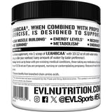 Evlution Lean BCAA: etiqueta destaca CLA y L-carnitina para metabolismo y apoyo muscular.
