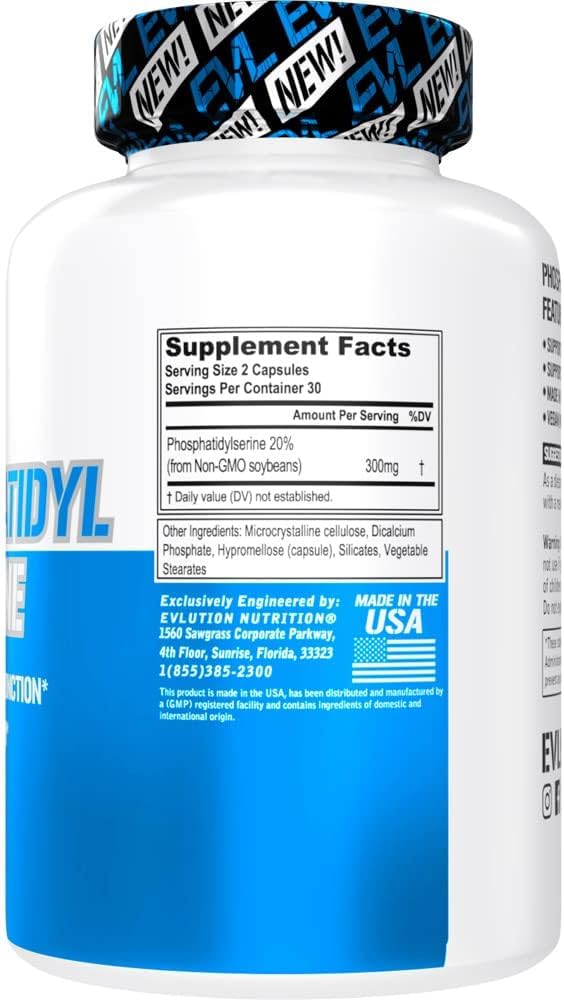 EVLUTION PhosphatidylSerine: etiqueta frontal clara para beneficios cognitivos.