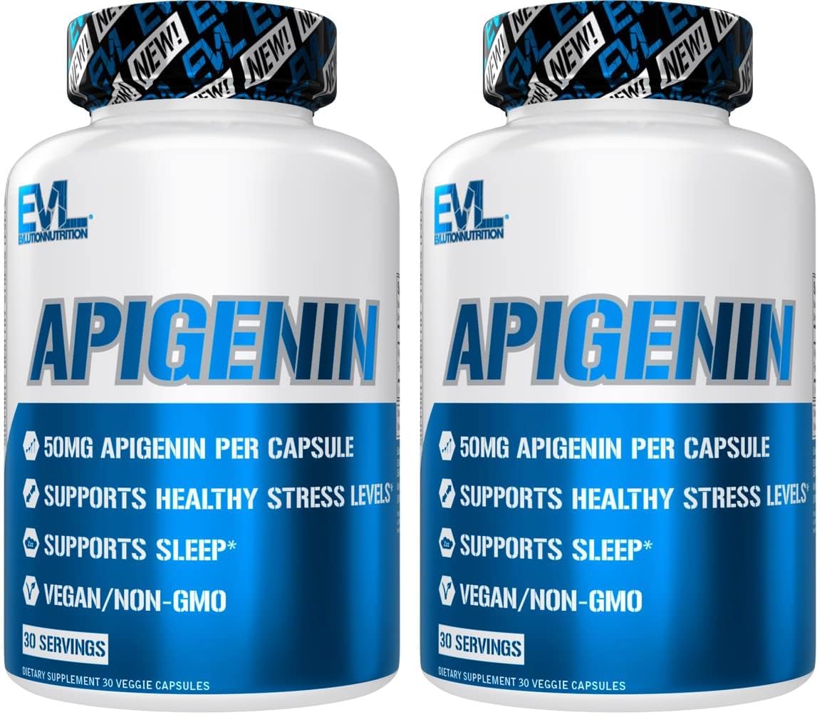 Evlution Pure Apigenin: botella de cápsulas para apoyo al descanso