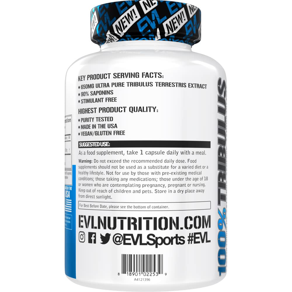 EVLUTION Tribulus Terrestris, etiqueta clara para entrenamiento y potencia