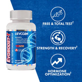 Etiqueta frontal de Evoboost-T destaca Ashwagandha y Tesnor.